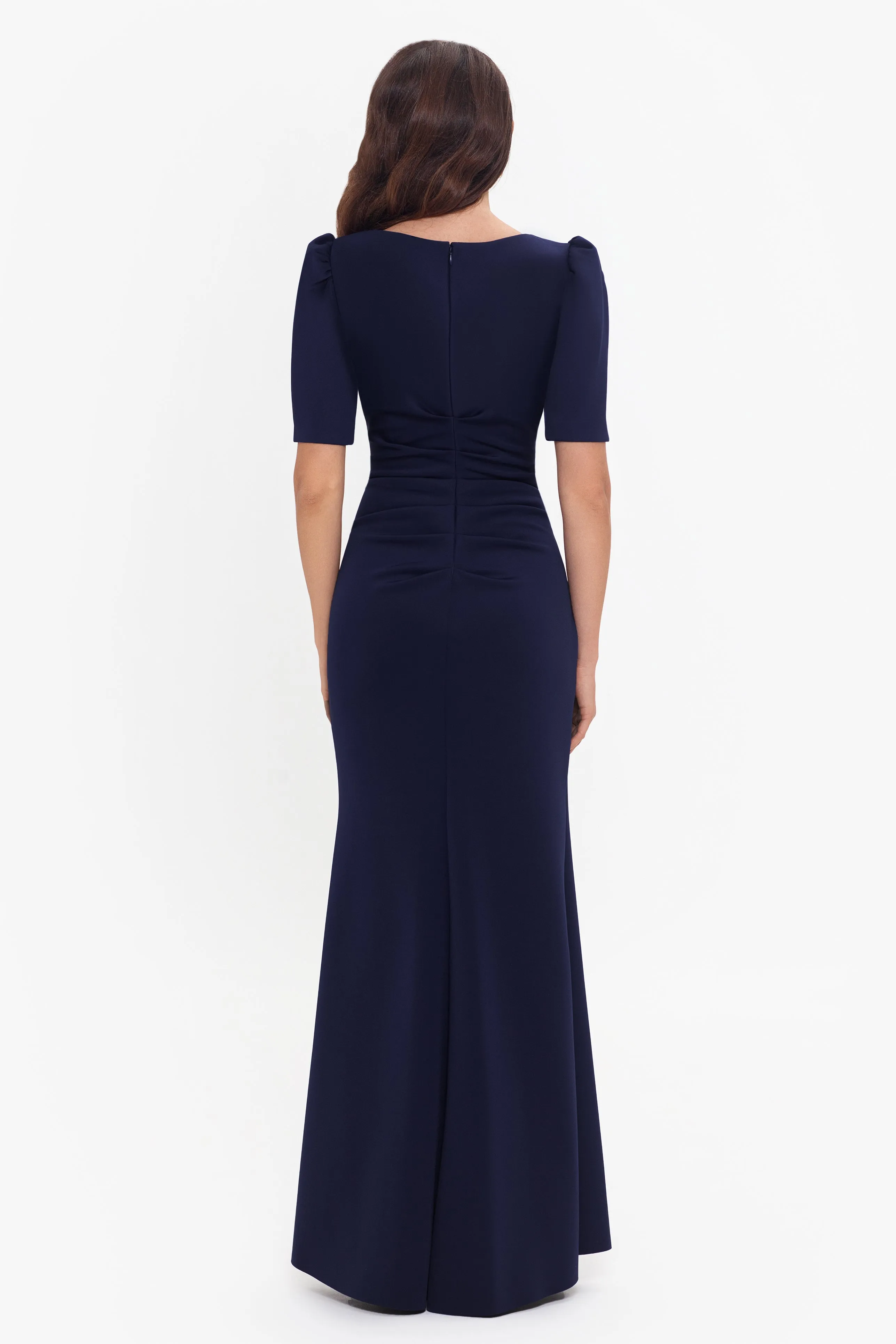 Petite "Demi" 3/4 Sleeve Side Ruched Floor Length Gown sold by Xscape product image thumbnail 2
