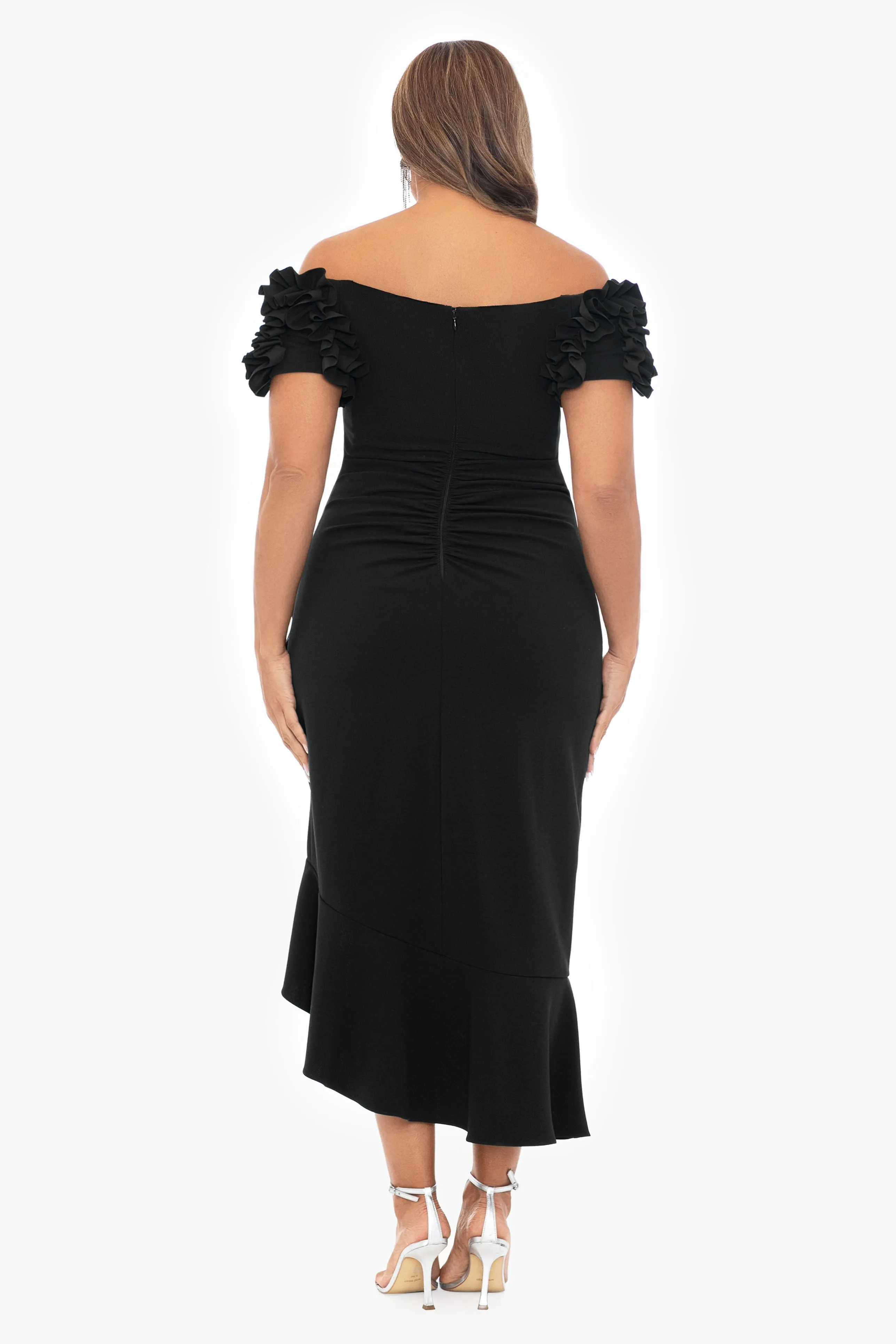 Plus "Loretta" Scuba Crepe Off the Shoulder Ruffle Sleeve Midi Dress sold by Xscape product image thumbnail 2