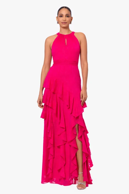"Violet" Long Chiffon Tiered Ruffle Dress sold by Xscape