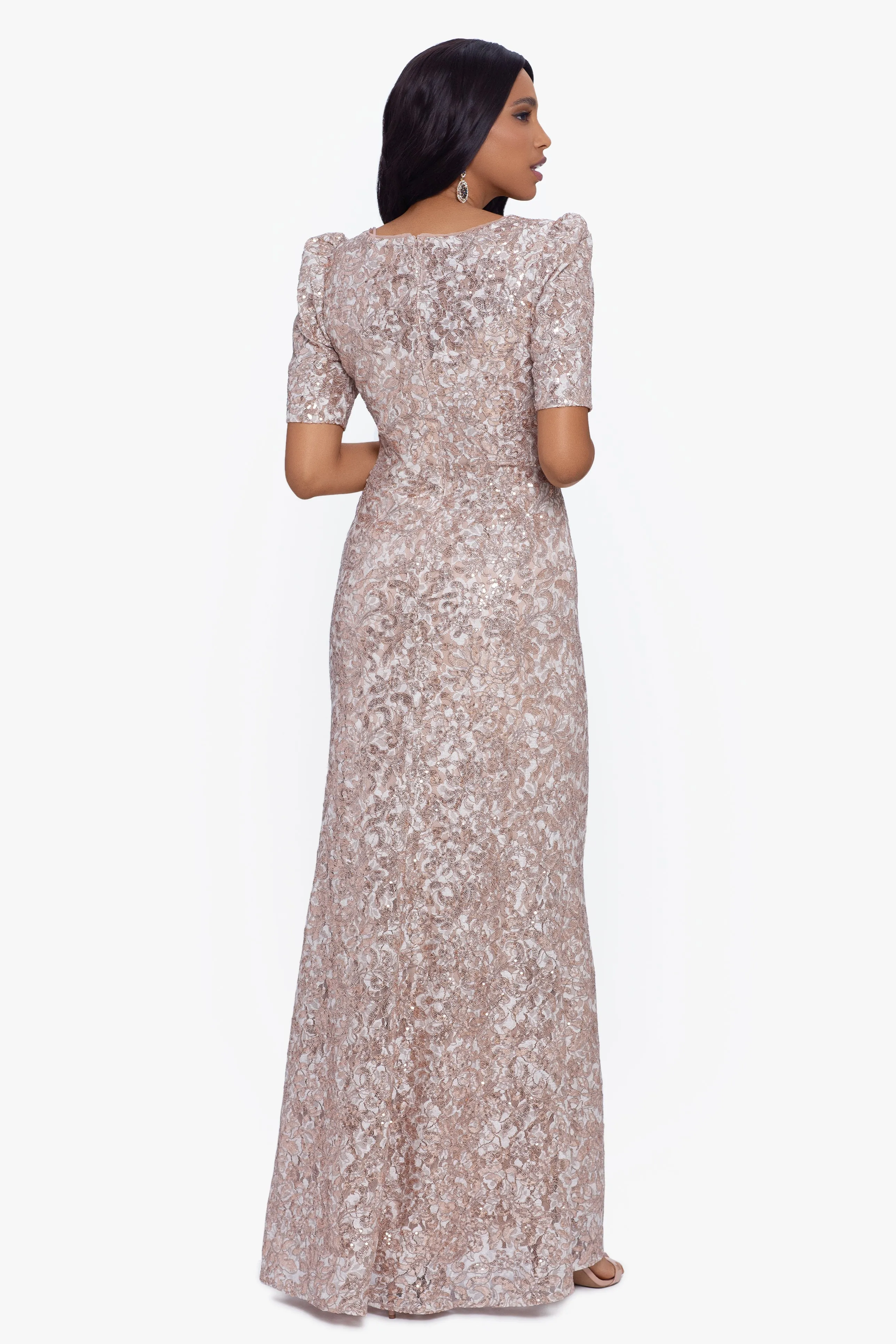 "Brielle" Long Lace Sequin Side Ruched Dress sold by Xscape product image thumbnail 2