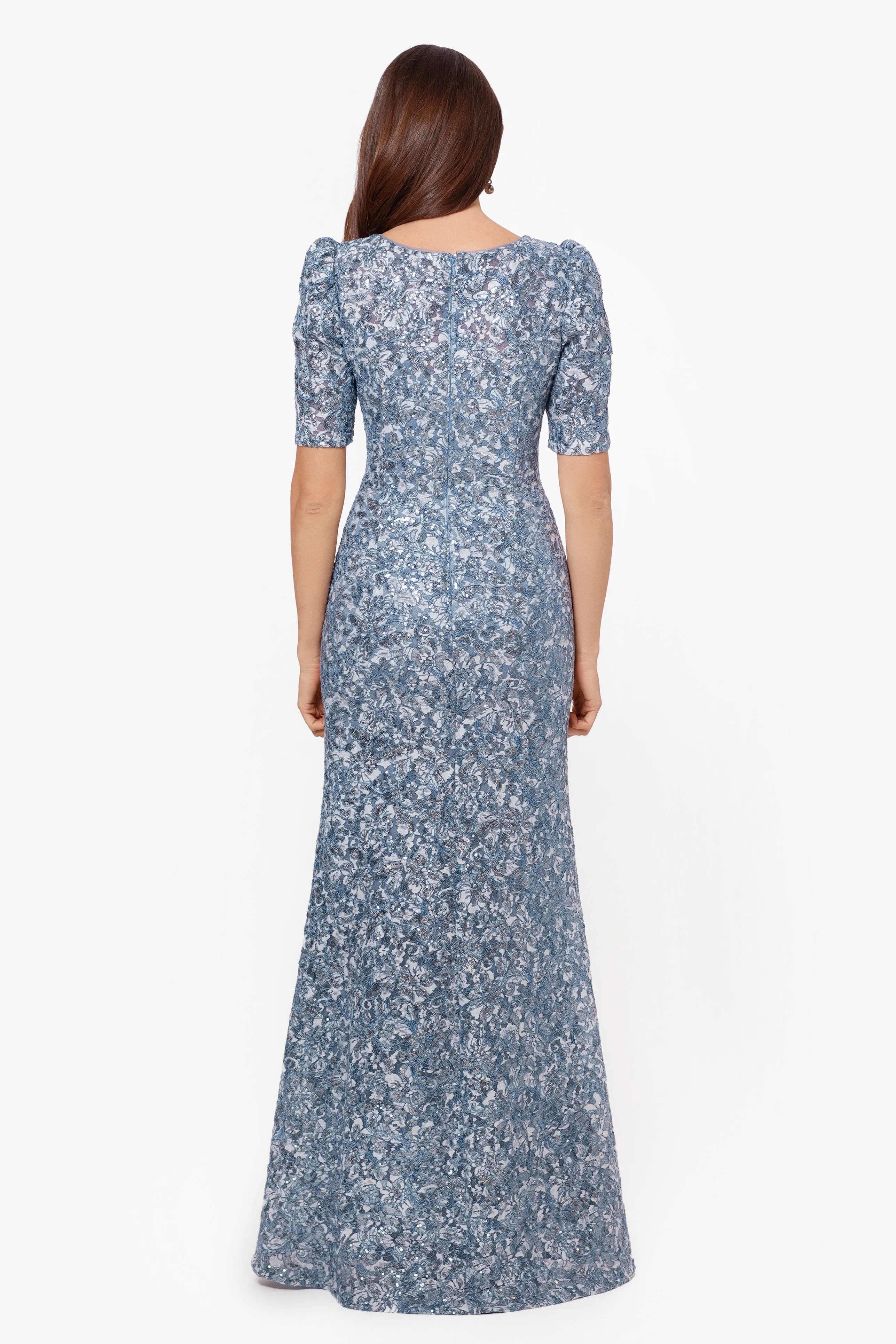 "Brielle" Long Lace Sequin Side Ruched Dress sold by Xscape product image thumbnail 5