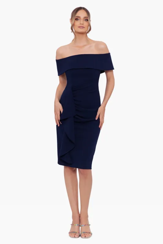 "Wrenley" Short Off the Shoulder Scuba Crepe Dress sold by Xscape