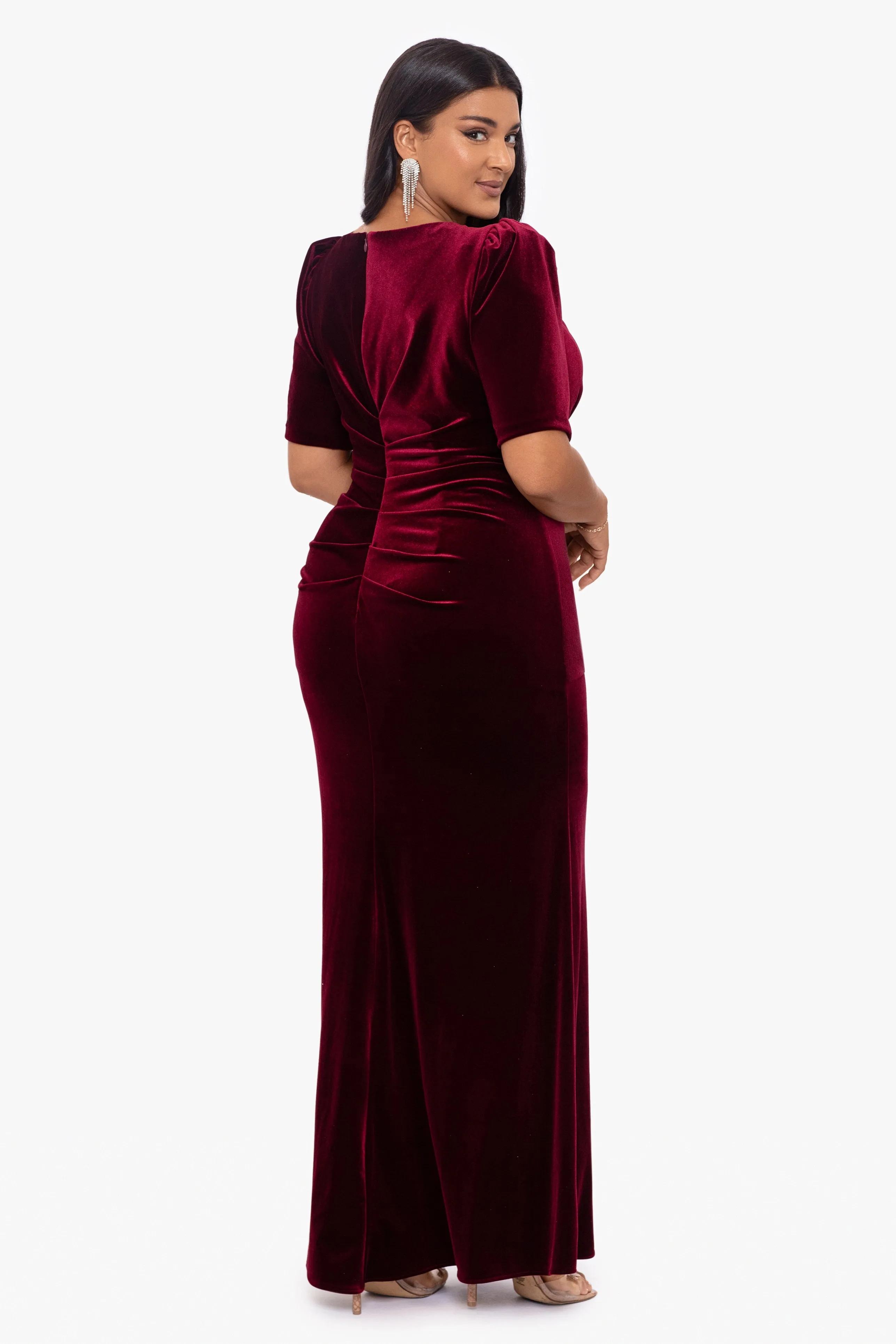 Plus "Renee" 3/4 Sleeve Velvet Floor Length Dress sold by Xscape product image thumbnail 2
