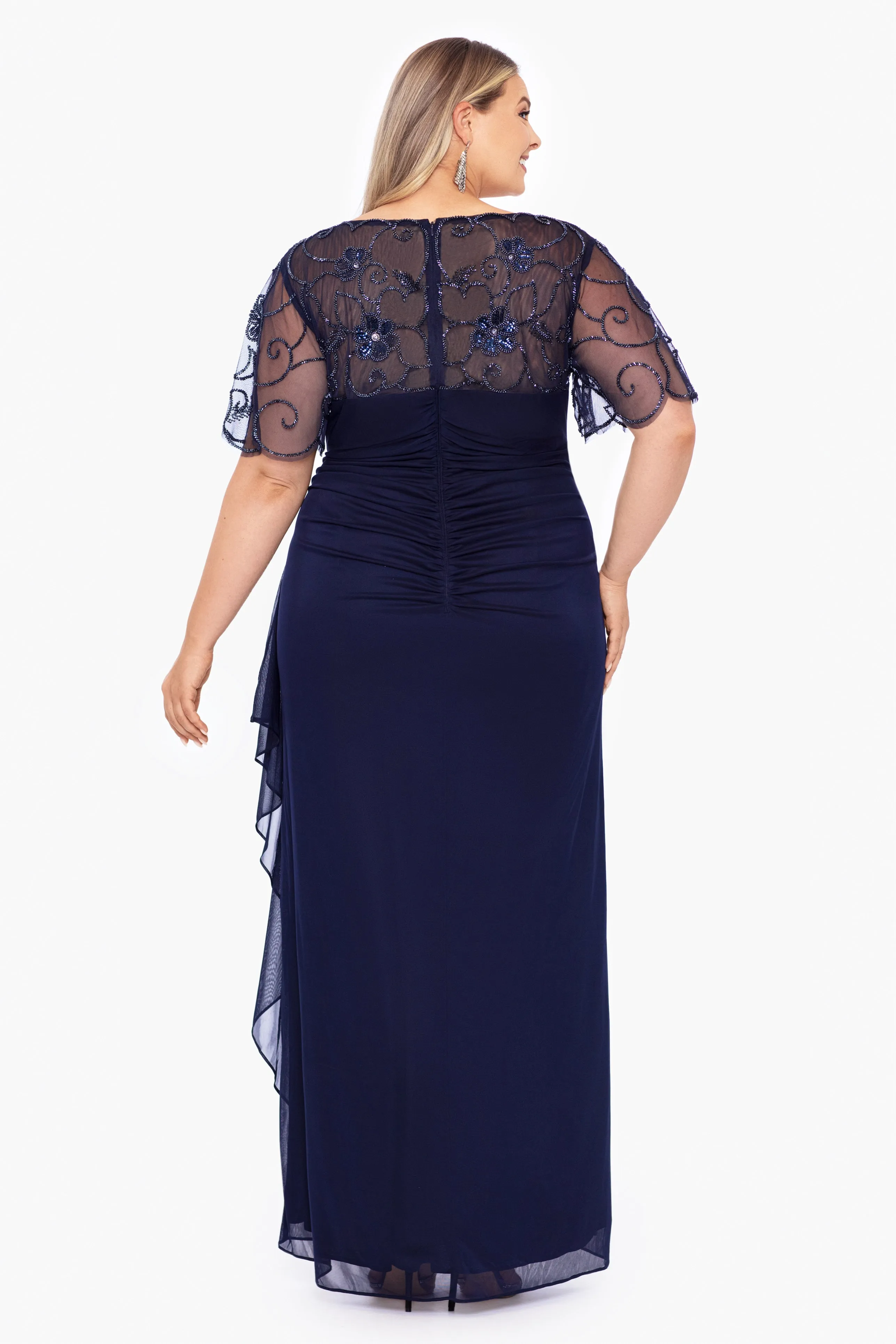 Plus "Dahlia" Long Sheer Matte Jersey Beaded Top Dress sold by Xscape product image thumbnail 2