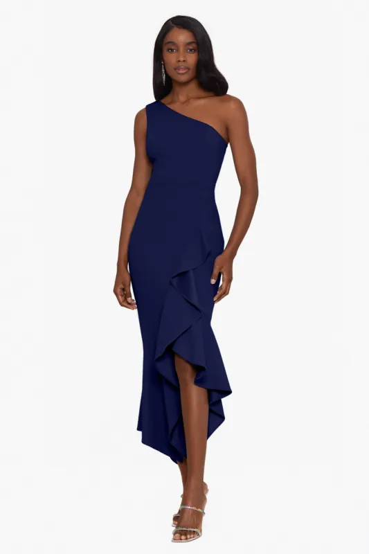 "Sari" Long One Shoulder Ruffle Dress sold by Xscape
