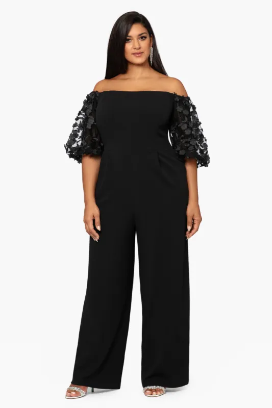 Plus "Belle" Off the Shoulder Scuba Crepe Jumpsuit sold by Xscape