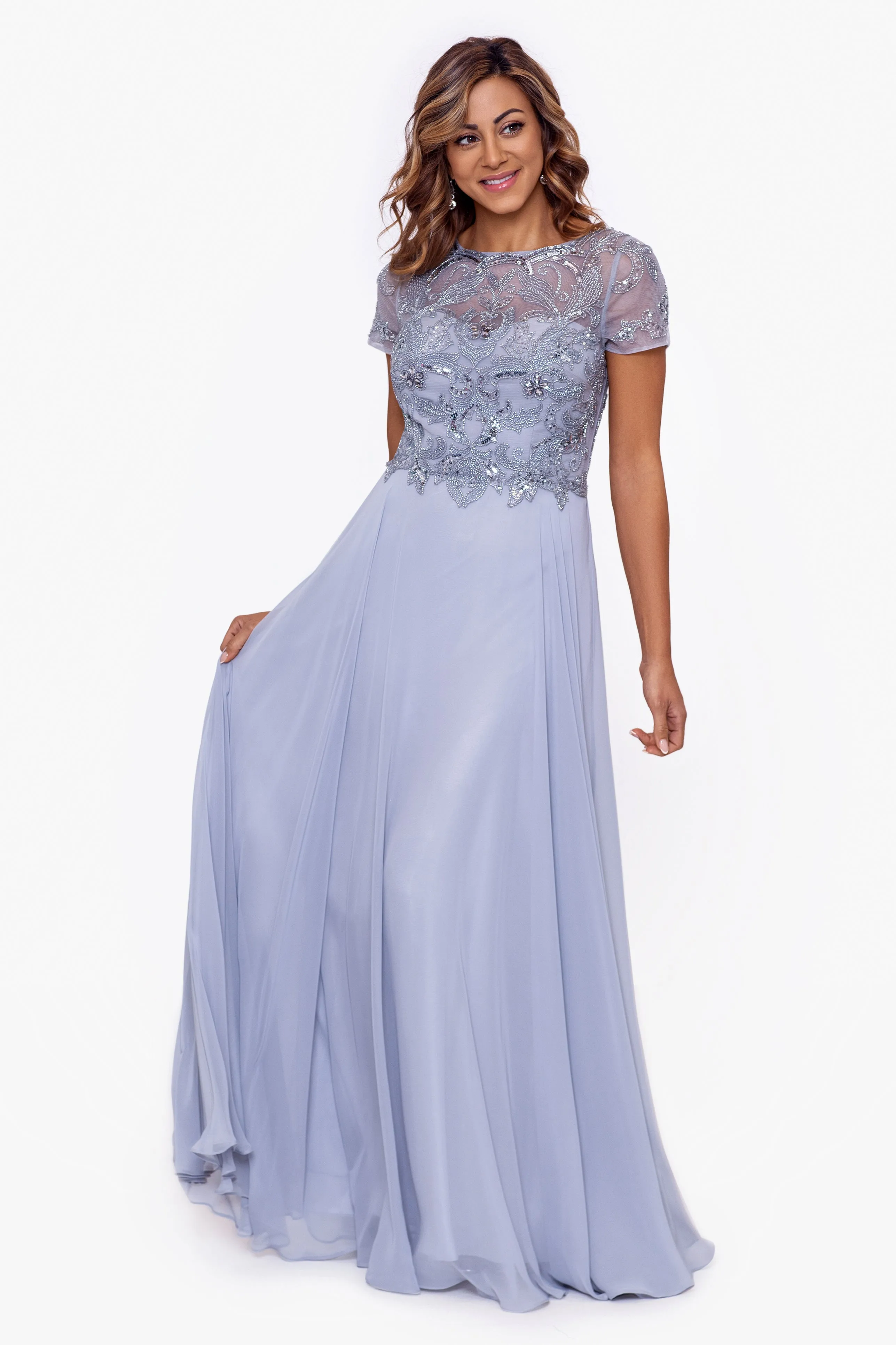 "Jerri" Beaded Short Sleeve Chiffon Gown sold by Xscape product image thumbnail 3