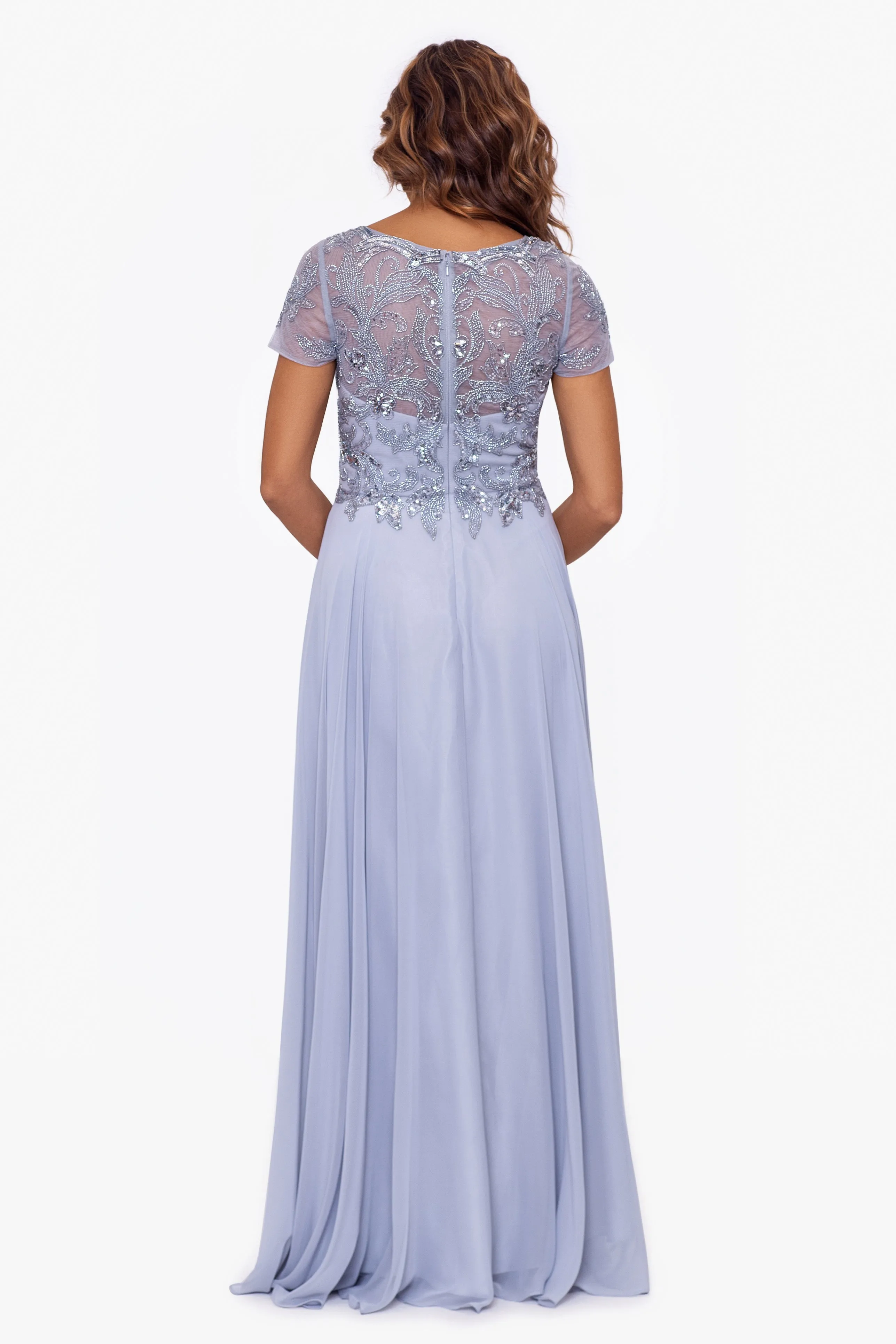 "Jerri" Beaded Short Sleeve Chiffon Gown sold by Xscape product image thumbnail 2