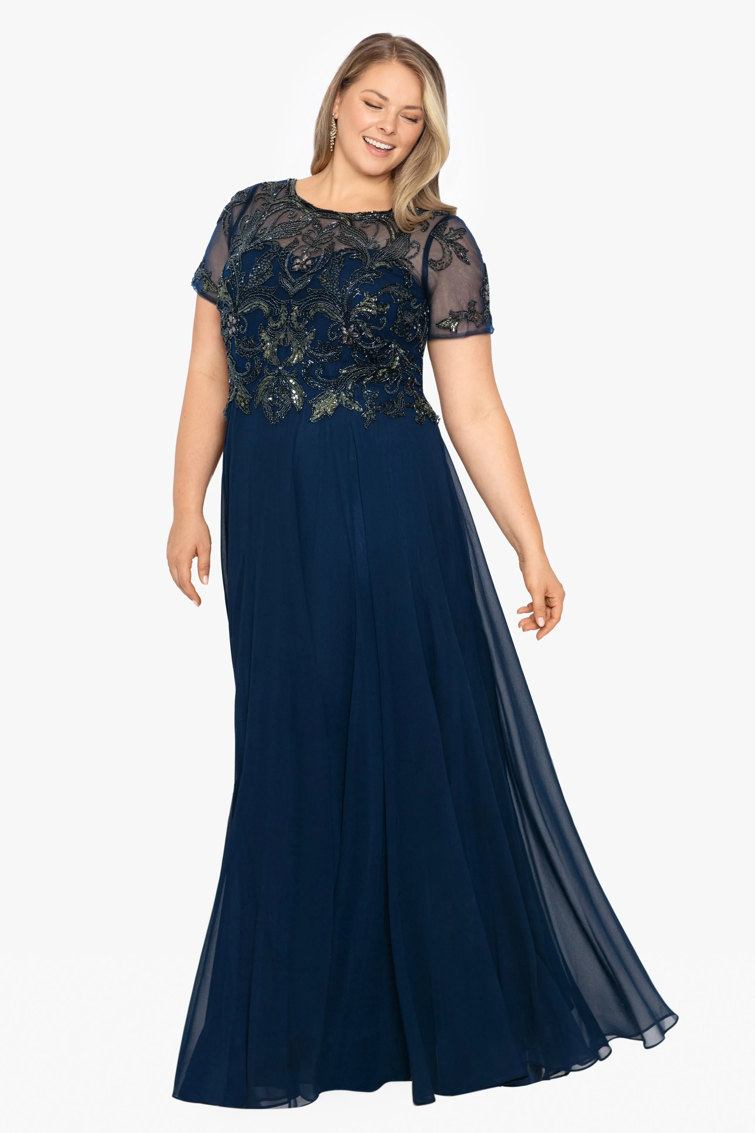 Plus "Jerri" Beaded Short Sleeve Chiffon Gown sold by Xscape product image thumbnail 3