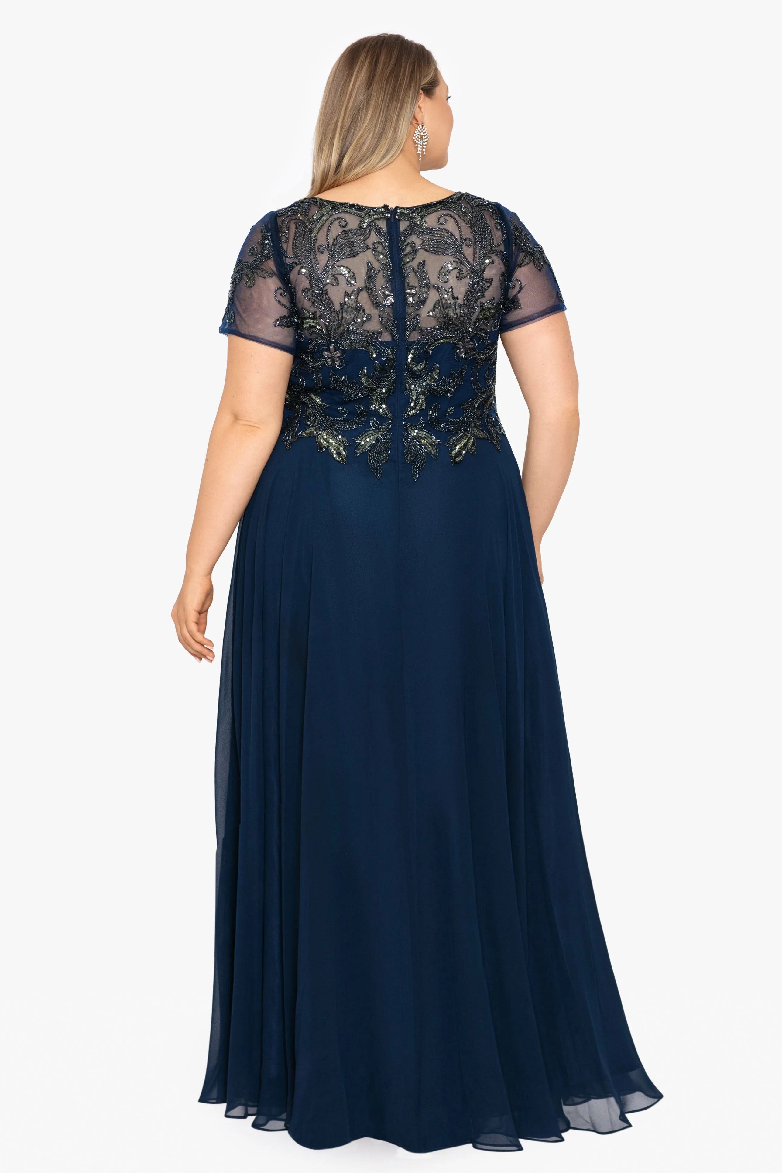 Plus "Jerri" Beaded Short Sleeve Chiffon Gown sold by Xscape product image thumbnail 2