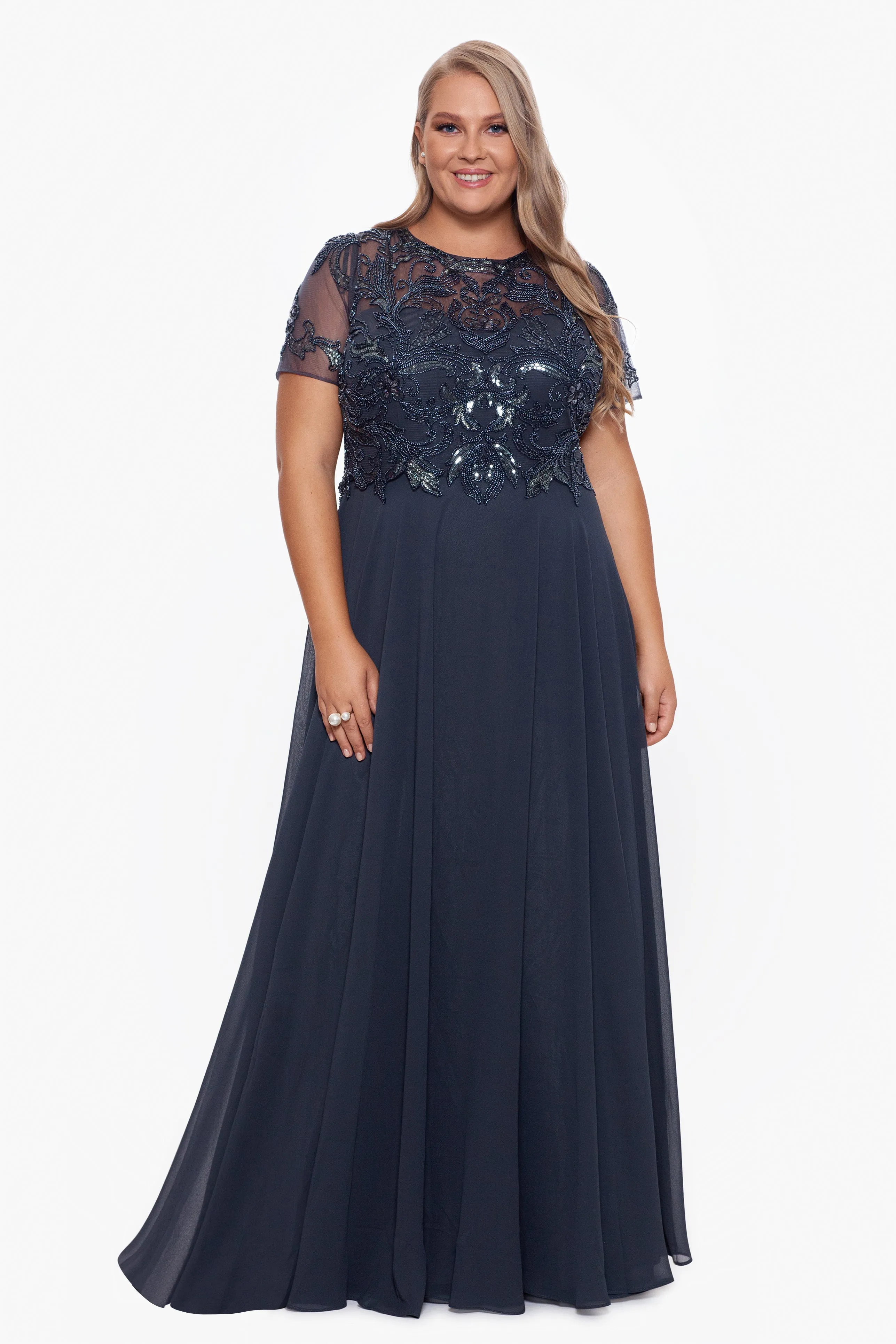 Plus "Jerri" Beaded Short Sleeve Chiffon Gown sold by Xscape product image thumbnail 5