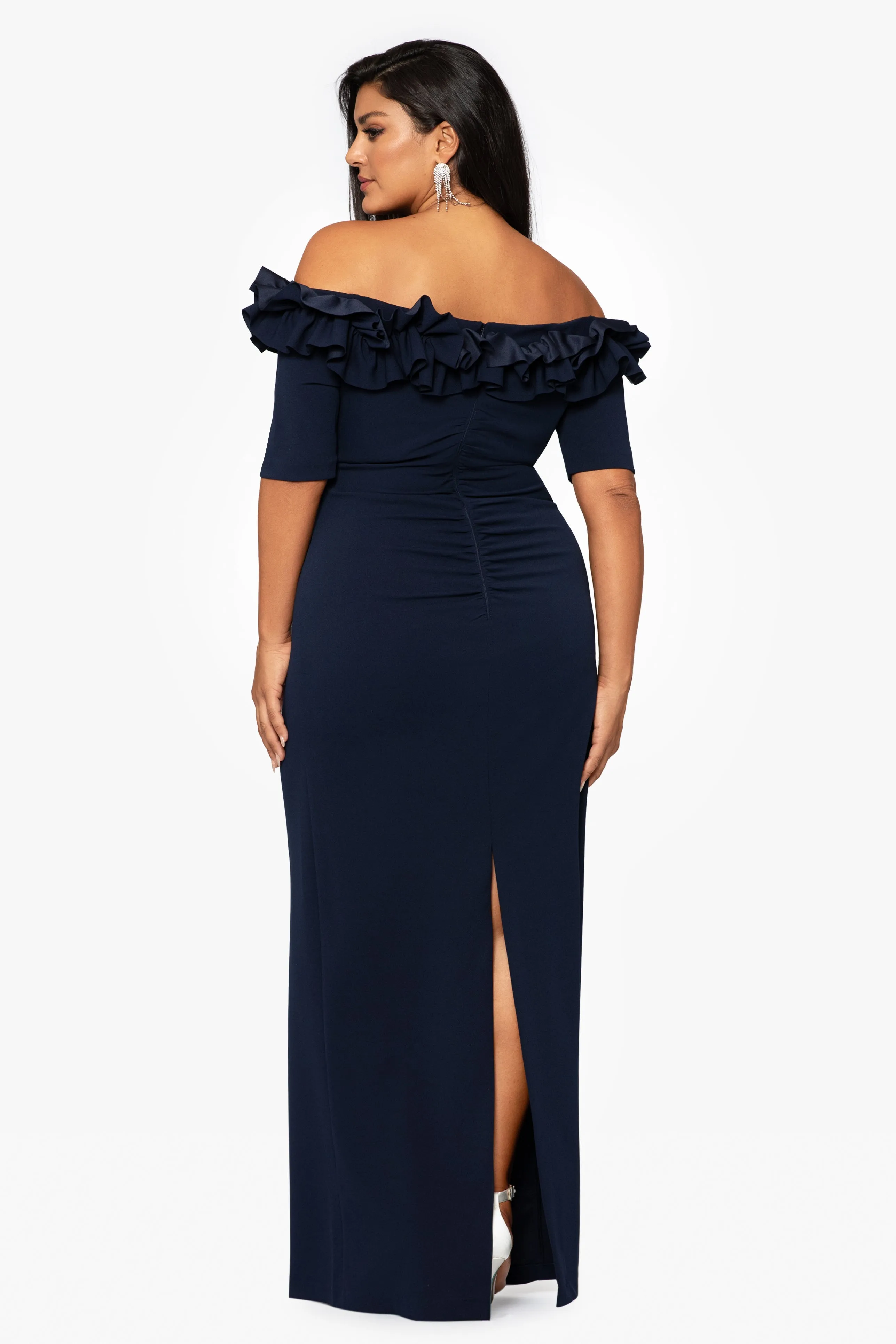 Plus "Isla" Long Crepe Off the Shoulder Ruffle Dress sold by Xscape product image thumbnail 4