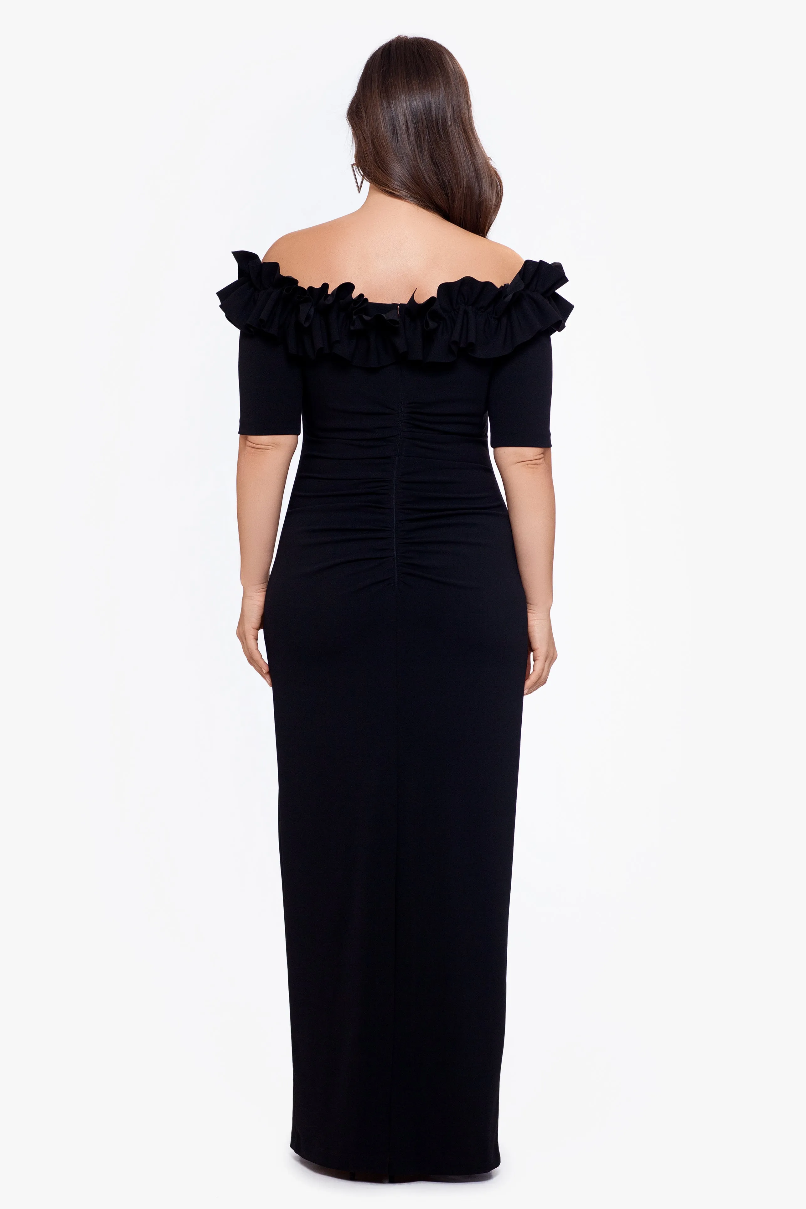 Plus "Isla" Long Crepe Off the Shoulder Ruffle Dress sold by Xscape product image thumbnail 2