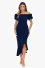 Petite "Loretta" Scuba Crepe Off the Shoulder Ruffle Sleeve Midi Dress sold by Xscape