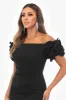 Petite "Loretta" Scuba Crepe Off the Shoulder Ruffle Sleeve Midi Dress sold by Xscape