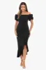 Petite "Loretta" Scuba Crepe Off the Shoulder Ruffle Sleeve Midi Dress sold by Xscape