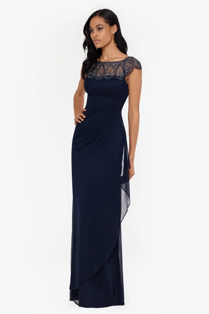 "Paisley" Jersey Knit Beaded Mesh Gown sold by Xscape product image thumbnail 3