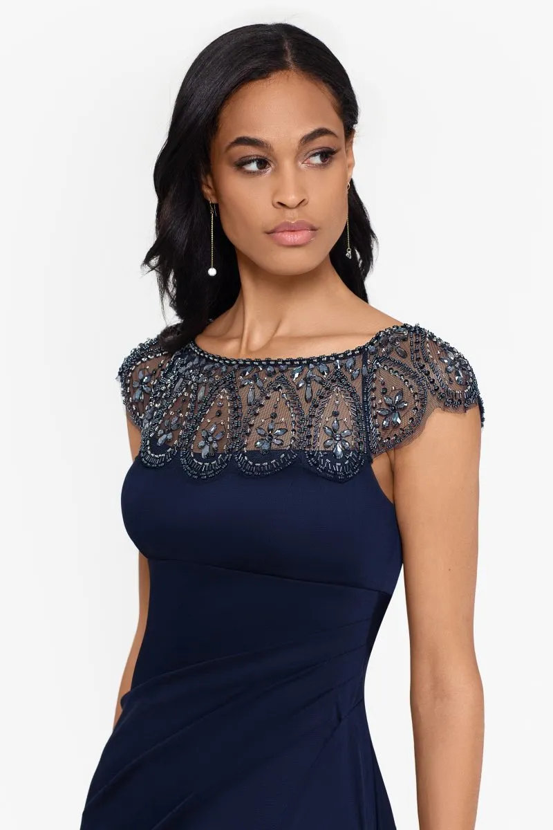 "Paisley" Jersey Knit Beaded Mesh Gown sold by Xscape product image thumbnail 4