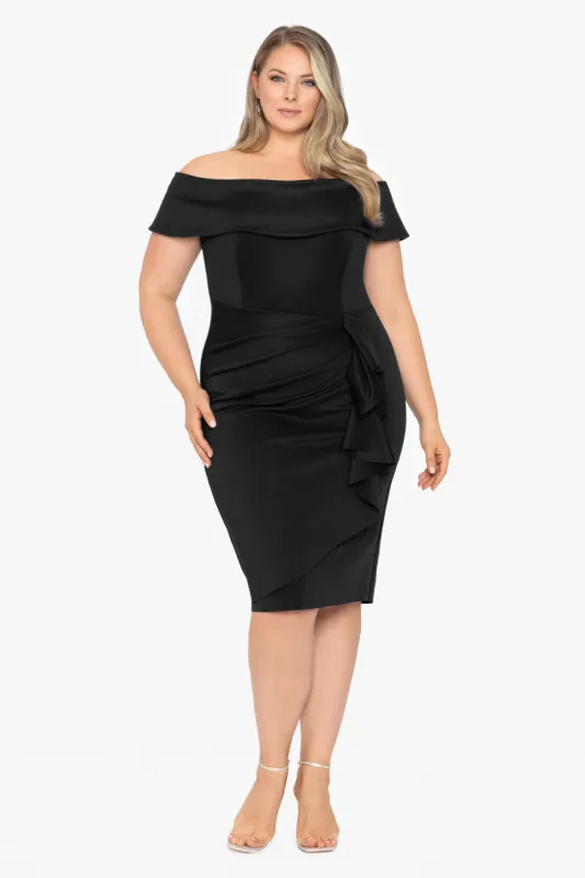 Plus "Vanessa" Short Off The Shoulder Scuba Crepe Side Ruched Dress sold by Xscape