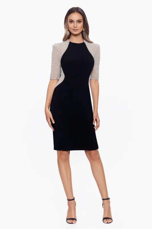 Petite "Harley" Short Jersey Knit Beaded Dress made by Xscape