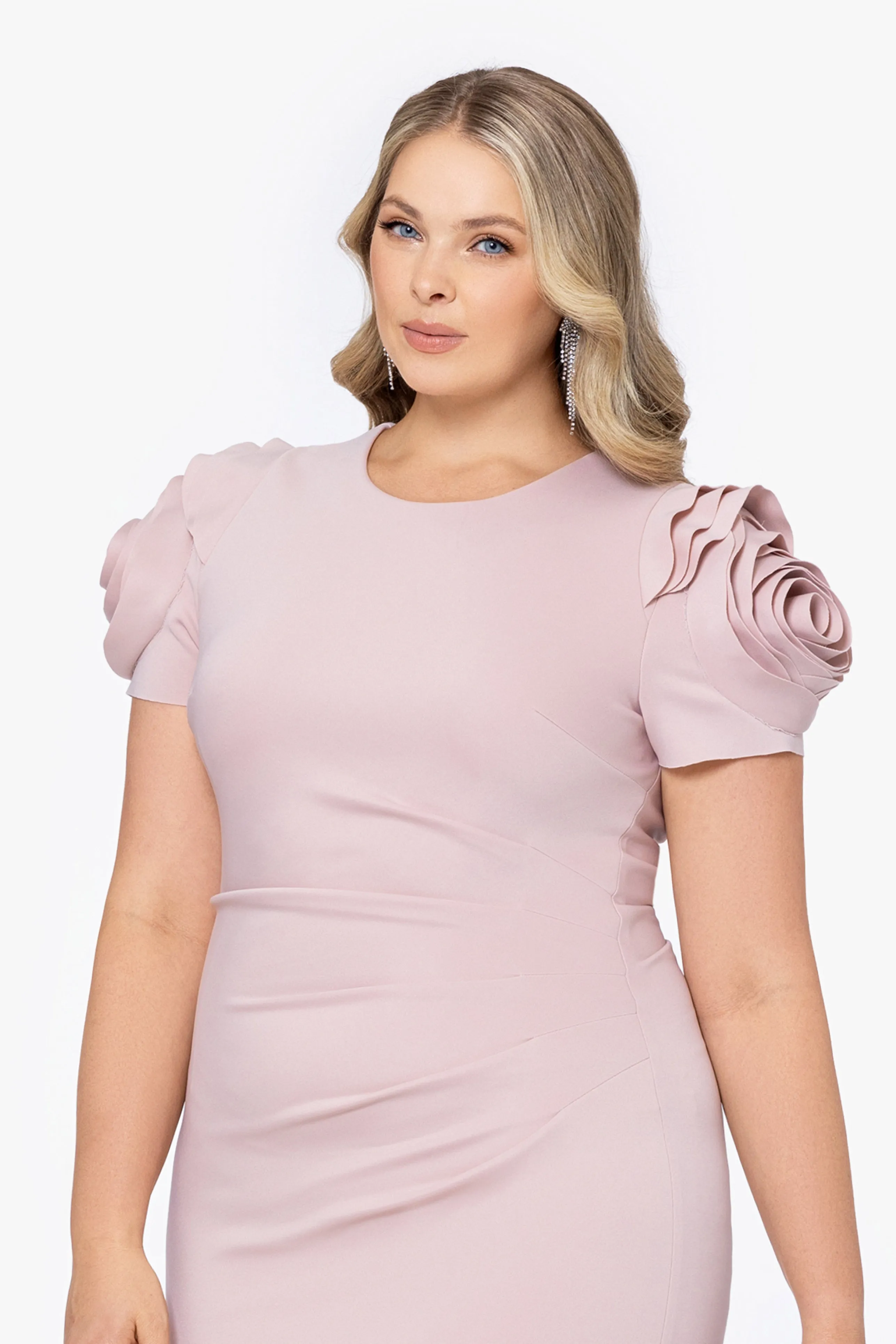 Plus "Cami" Long Scuba Crepe with Flower Shoulder Dress sold by Xscape product image thumbnail 4