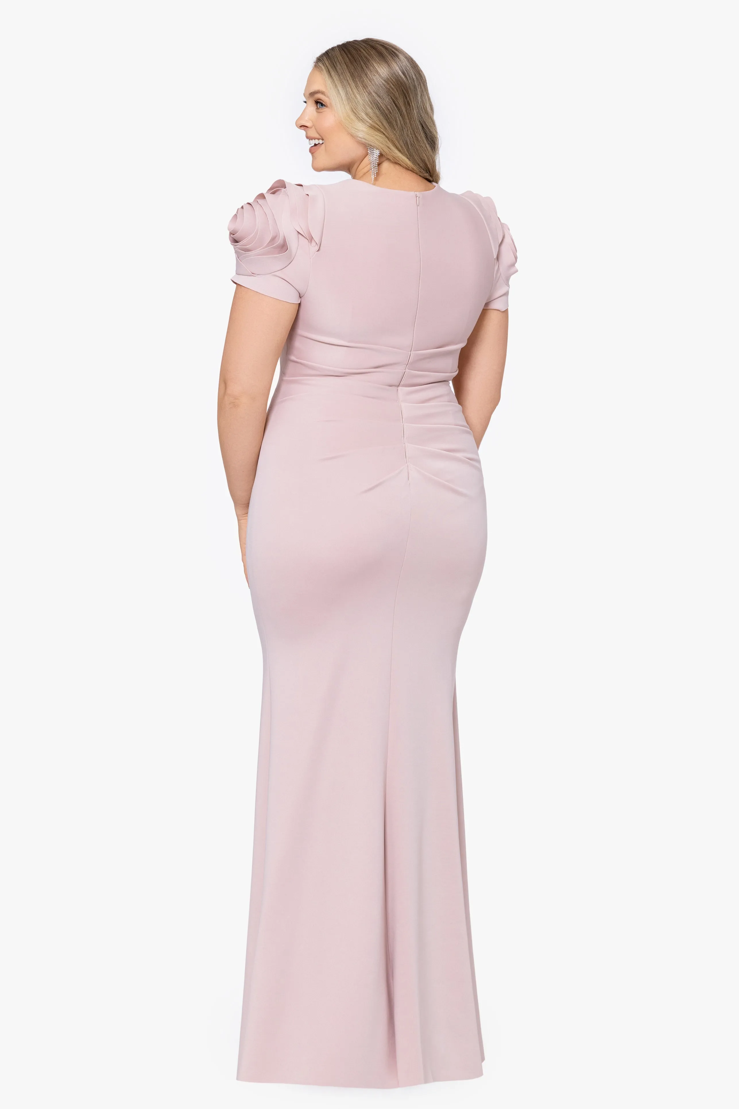 Plus "Cami" Long Scuba Crepe with Flower Shoulder Dress sold by Xscape product image thumbnail 2