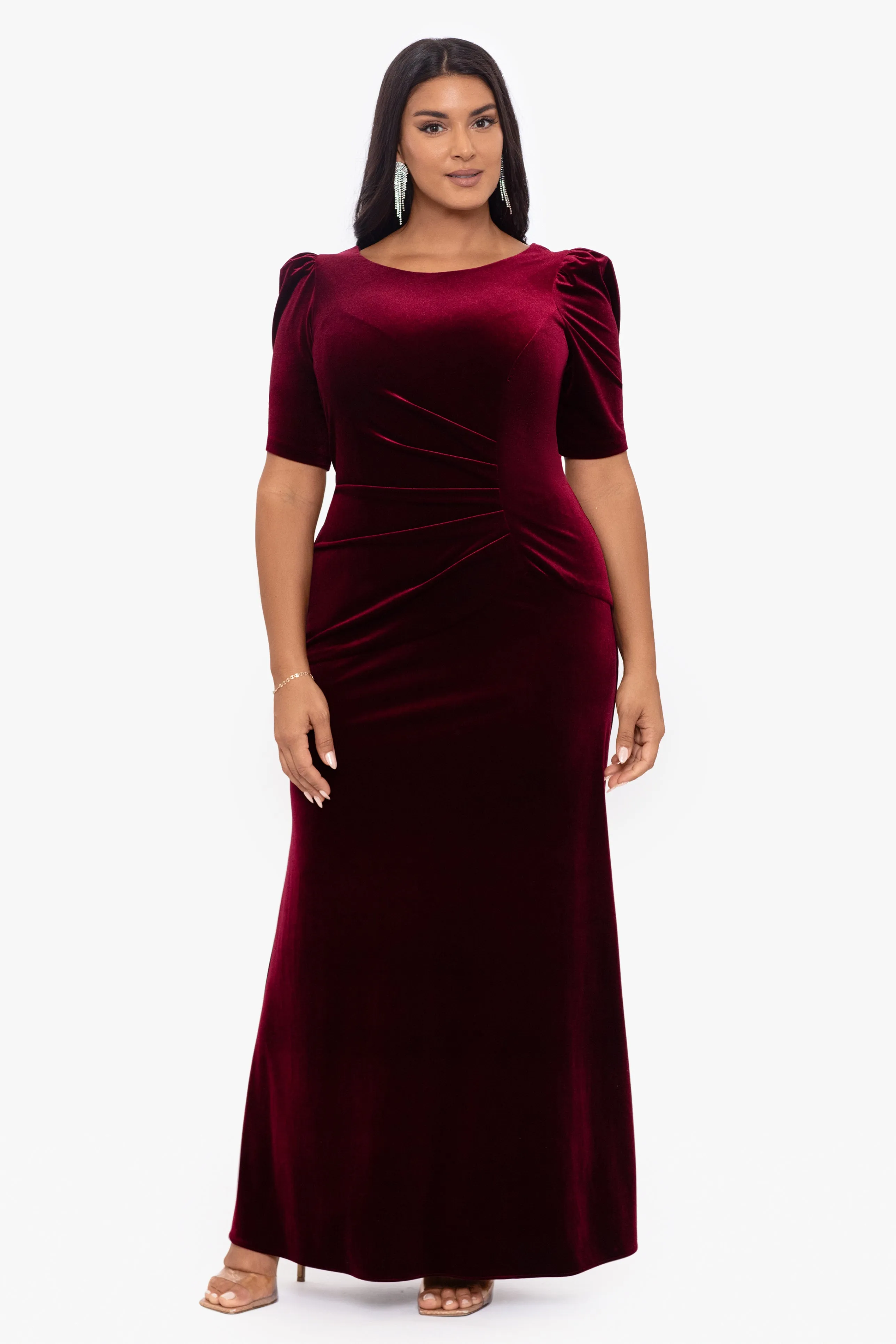 Plus "Renee" 3/4 Sleeve Velvet Floor Length Dress sold by Xscape product image thumbnail 3