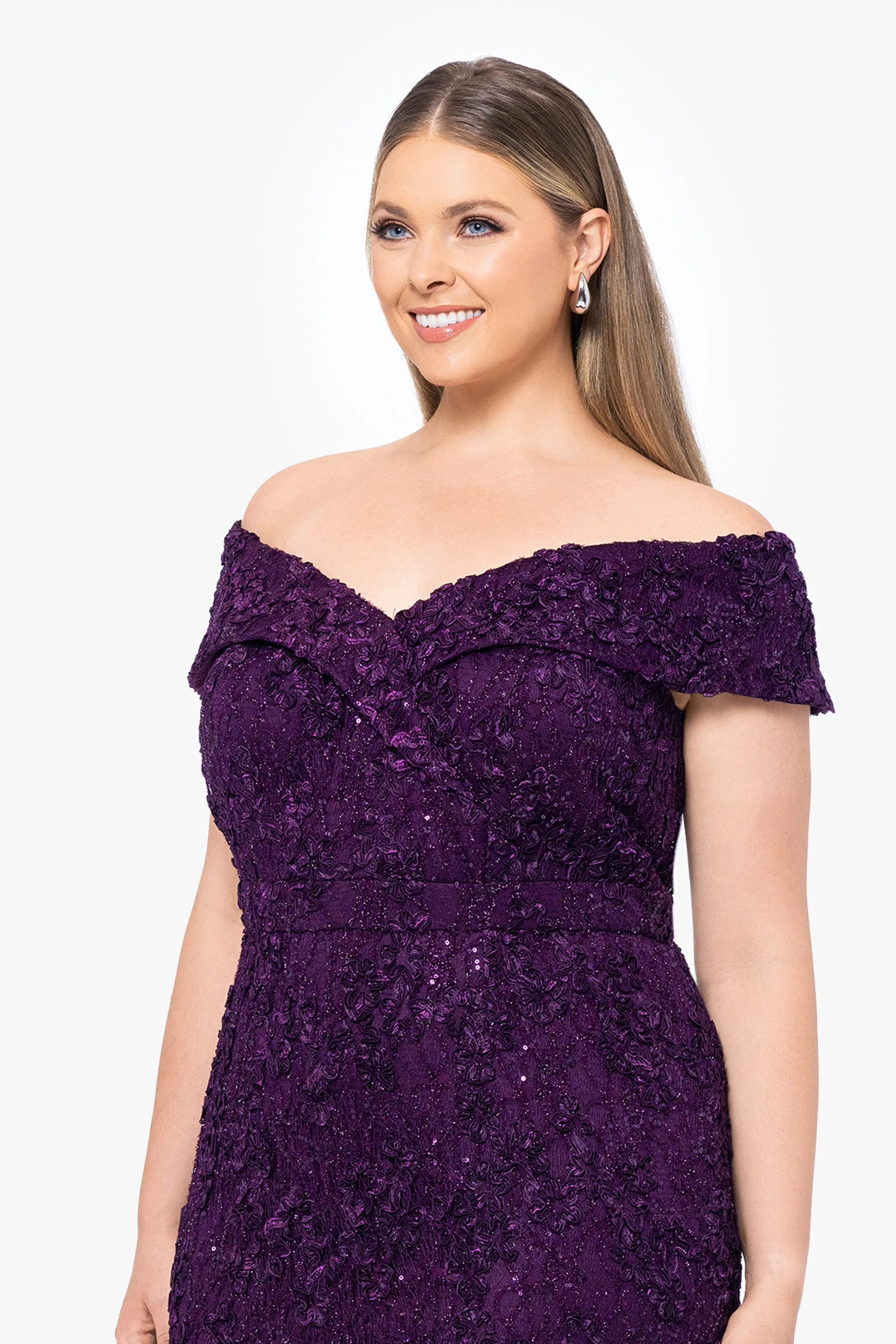 xscape jill off the shoulder dress Xscape Evenings "Jill" Off the Shoulder Lace Gown 4618X