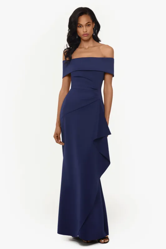 "Adriana" Long Scuba Crepe Off the Shoulder Dress sold by Xscape