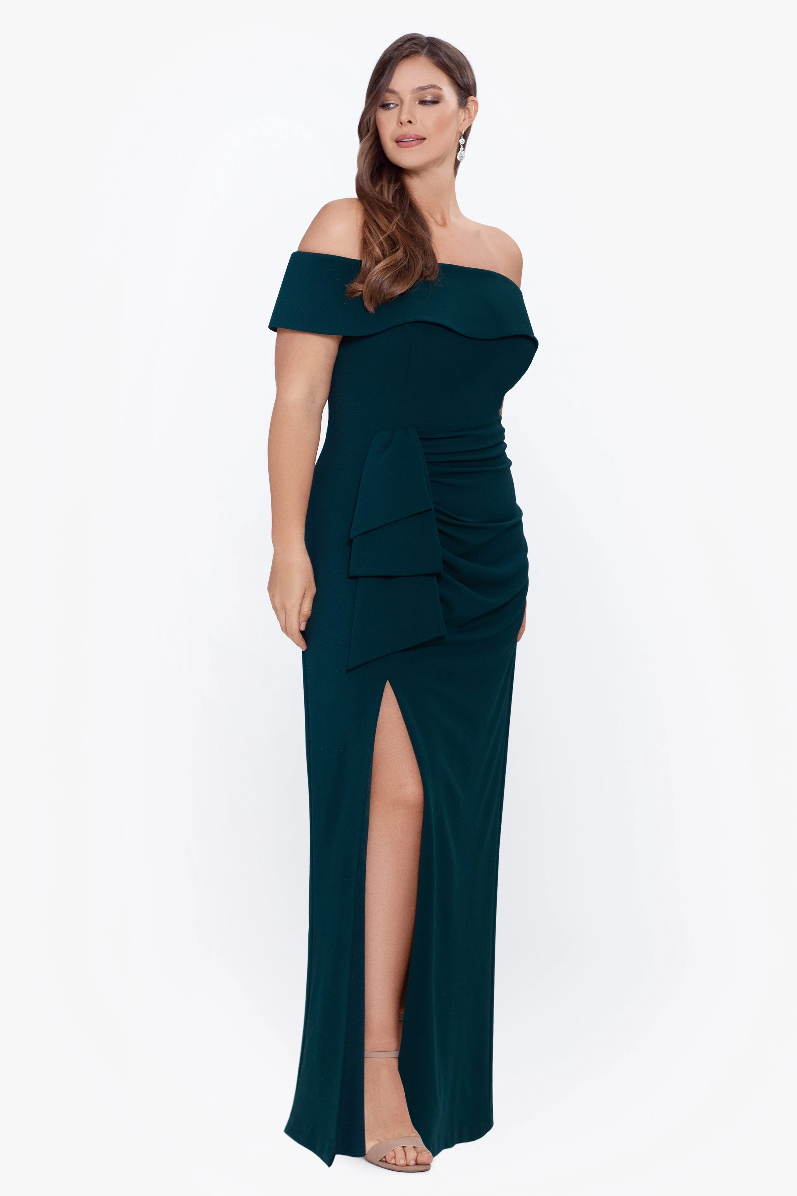 Plus "Camila" Long Off the Shoulder Slit Gown sold by Xscape product image thumbnail 3