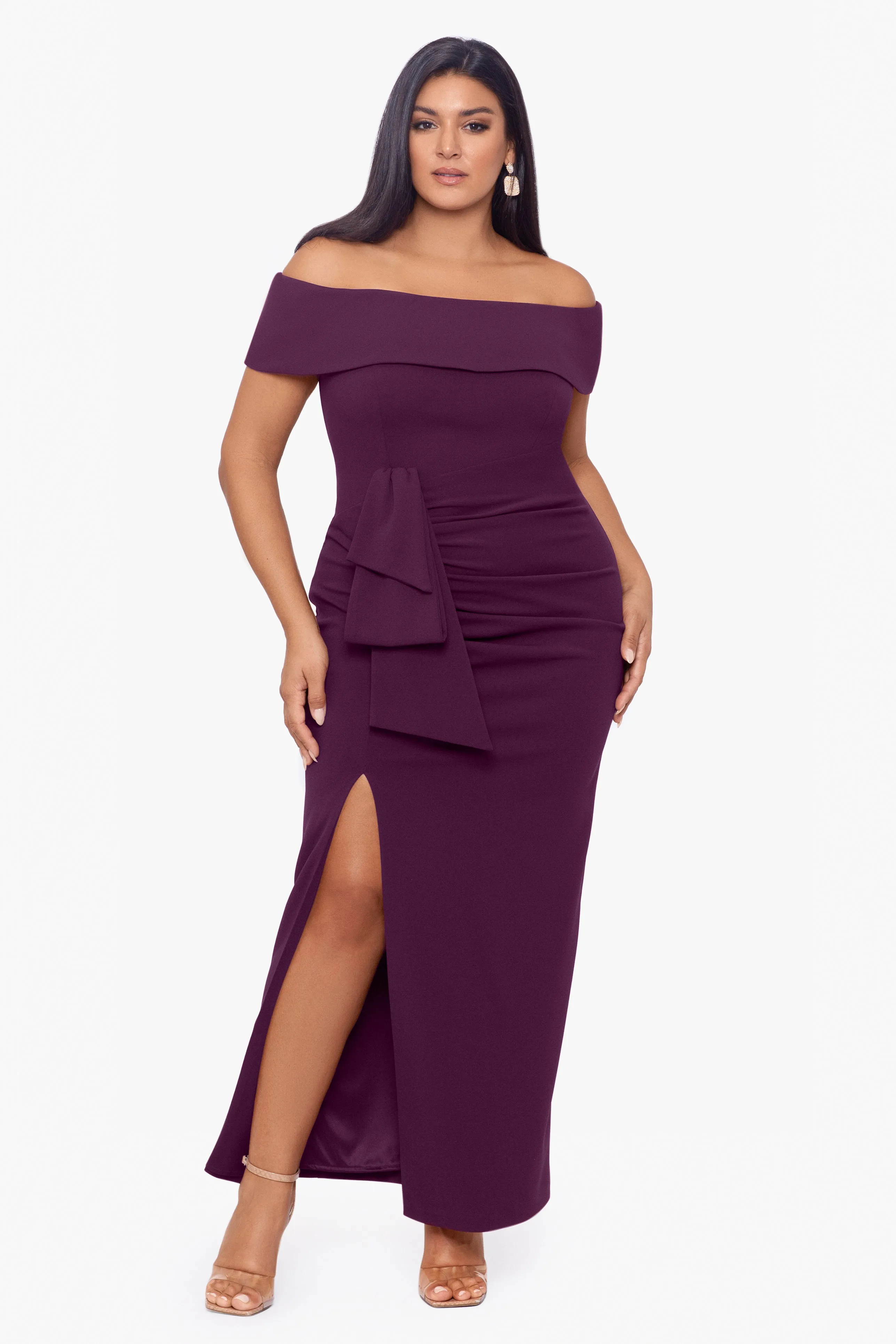 Plus "Camila" Long Off the Shoulder Slit Gown sold by Xscape product image thumbnail 4