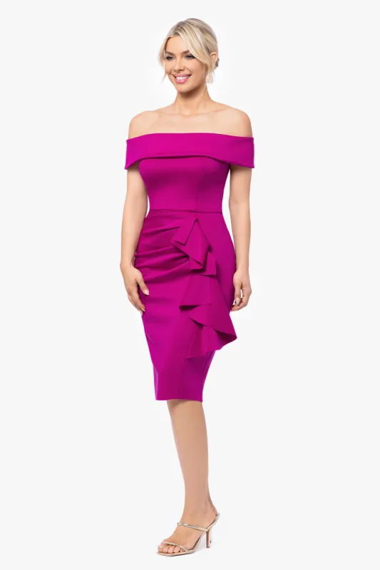 "Vanessa" Short Off The Shoulder Scuba Crepe Side Ruched Dress sold by Xscape