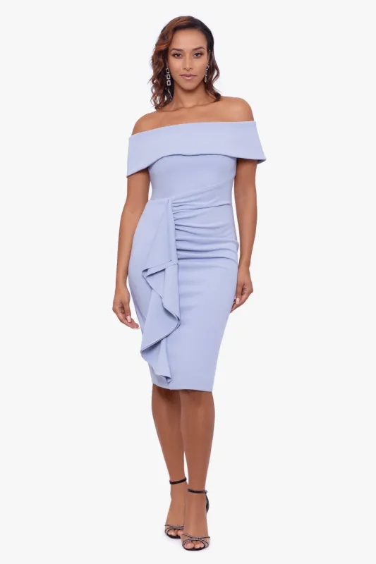 "Wrenley" Short Off the Shoulder Scuba Crepe Dress sold by Xscape