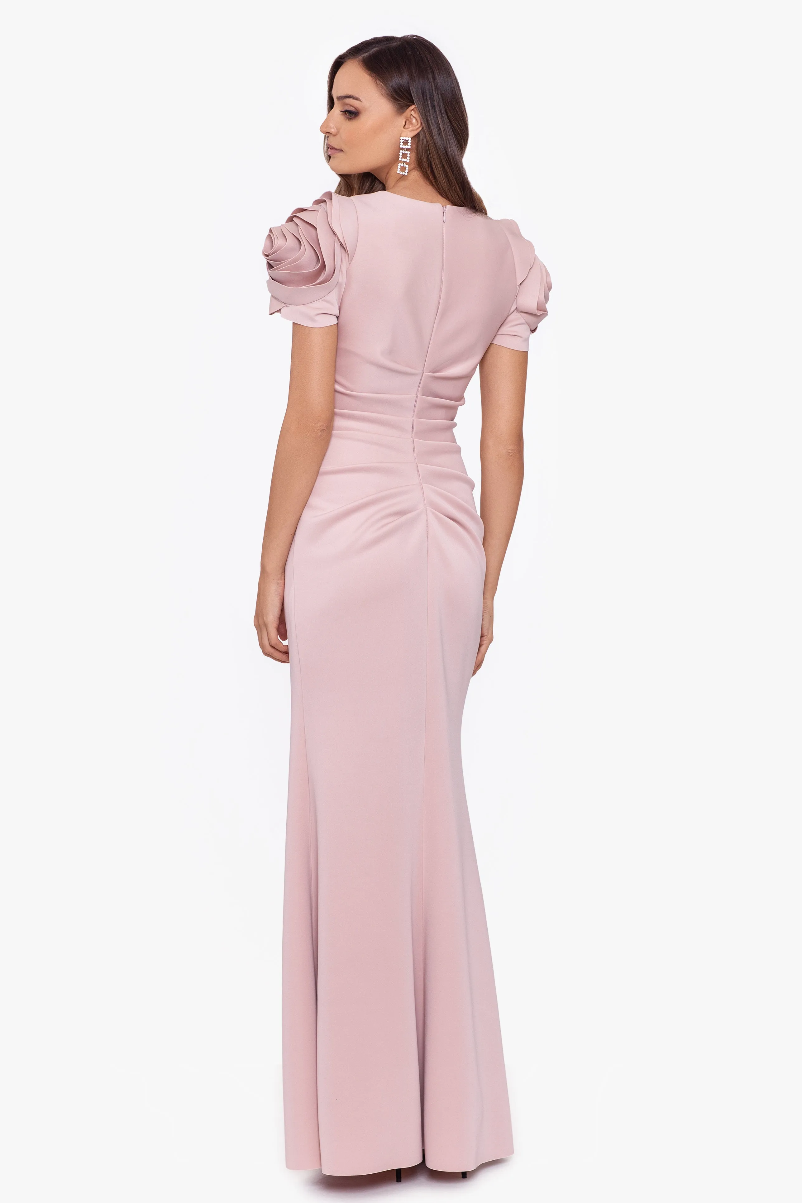 Petite "Cami" Long Scuba Crepe with Flower Shoulder Dress sold by Xscape product image thumbnail 2