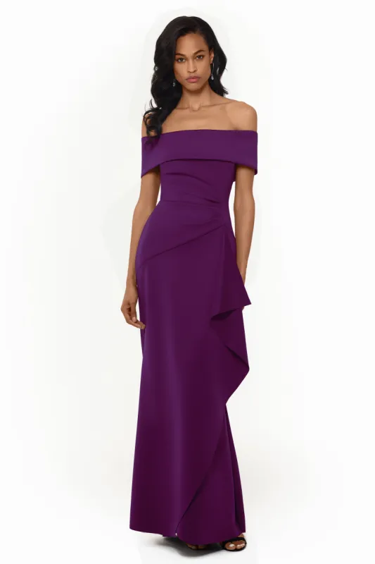 "Adriana" Long Scuba Crepe Off the Shoulder Dress sold by Xscape