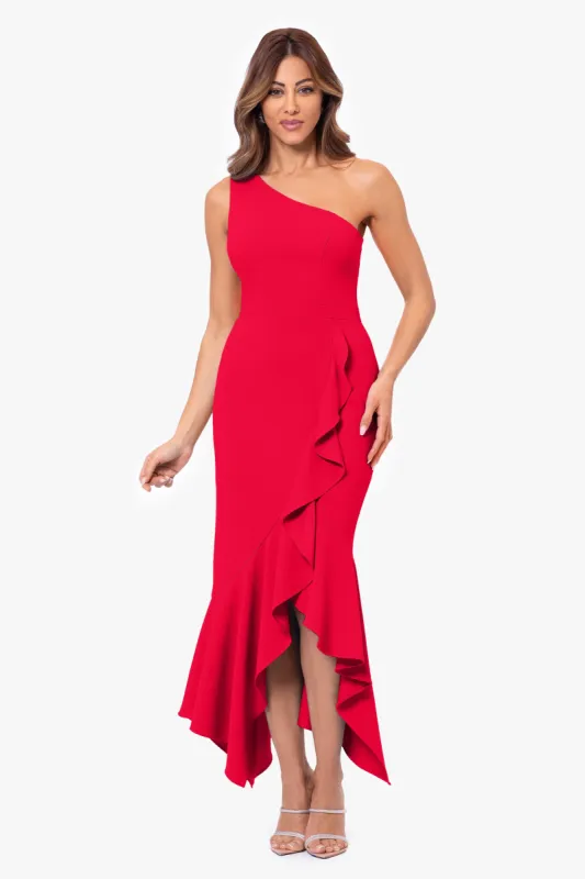 "Sari" Long One Shoulder Ruffle Dress sold by Xscape