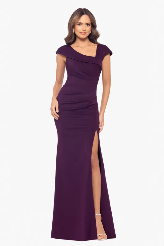"Lenore " Long Asymmetrical Neckline Scuba Dress made by Xscape
