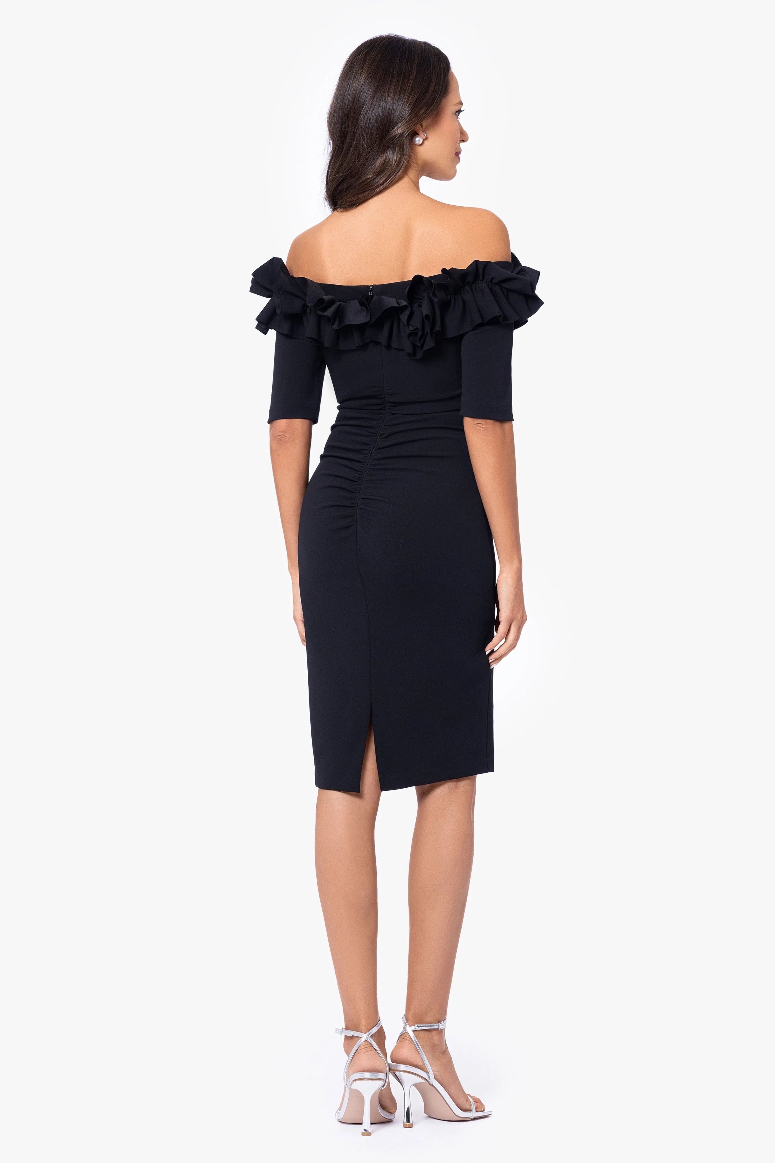 Petite "Brynleigh" Short Scuba Crepe Ruffle Top Dress sold by Xscape product image thumbnail 2