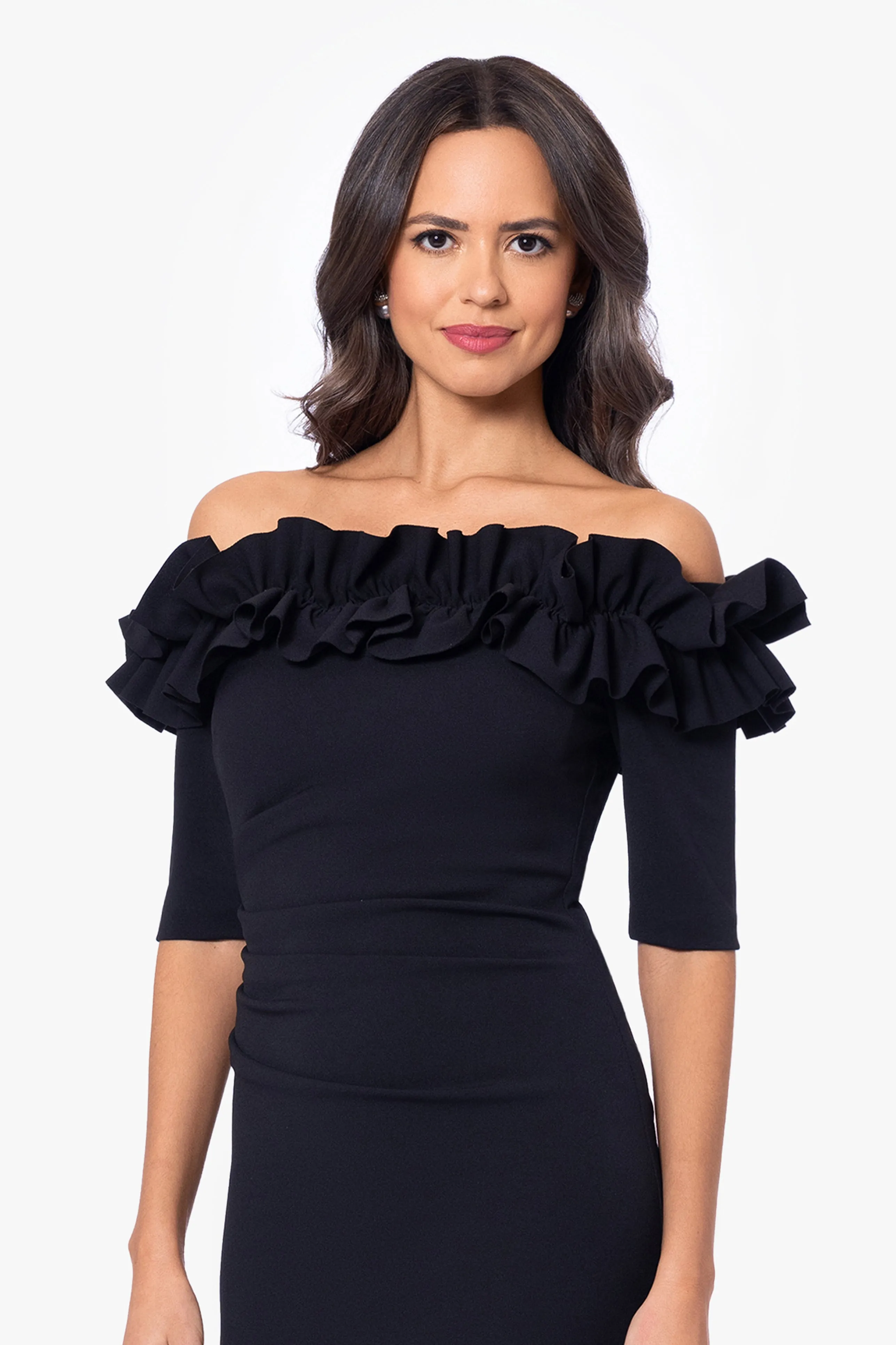 Petite "Brynleigh" Short Scuba Crepe Ruffle Top Dress sold by Xscape product image thumbnail 4
