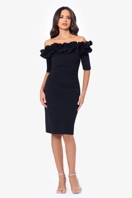 Petite "Brynleigh" Short Scuba Crepe Ruffle Top Dress made by Xscape