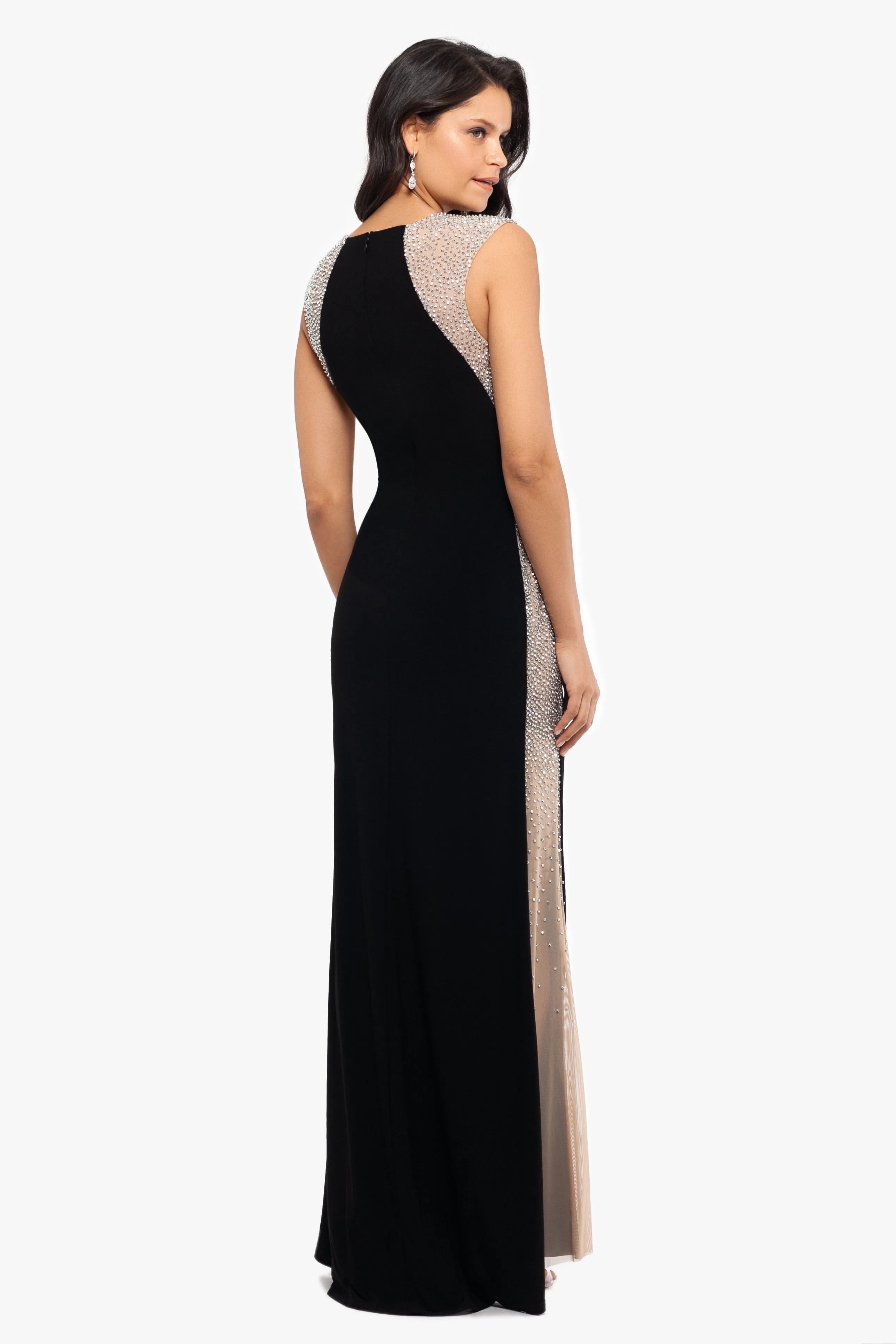 "Madison" Long Jersey Knit Caviar Beaded Sides Dress sold by Xscape product image thumbnail 2