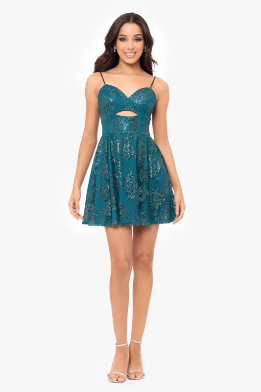 "Jessica" Short Galaxy Glitter Keyhole Party Dress made by Xscape