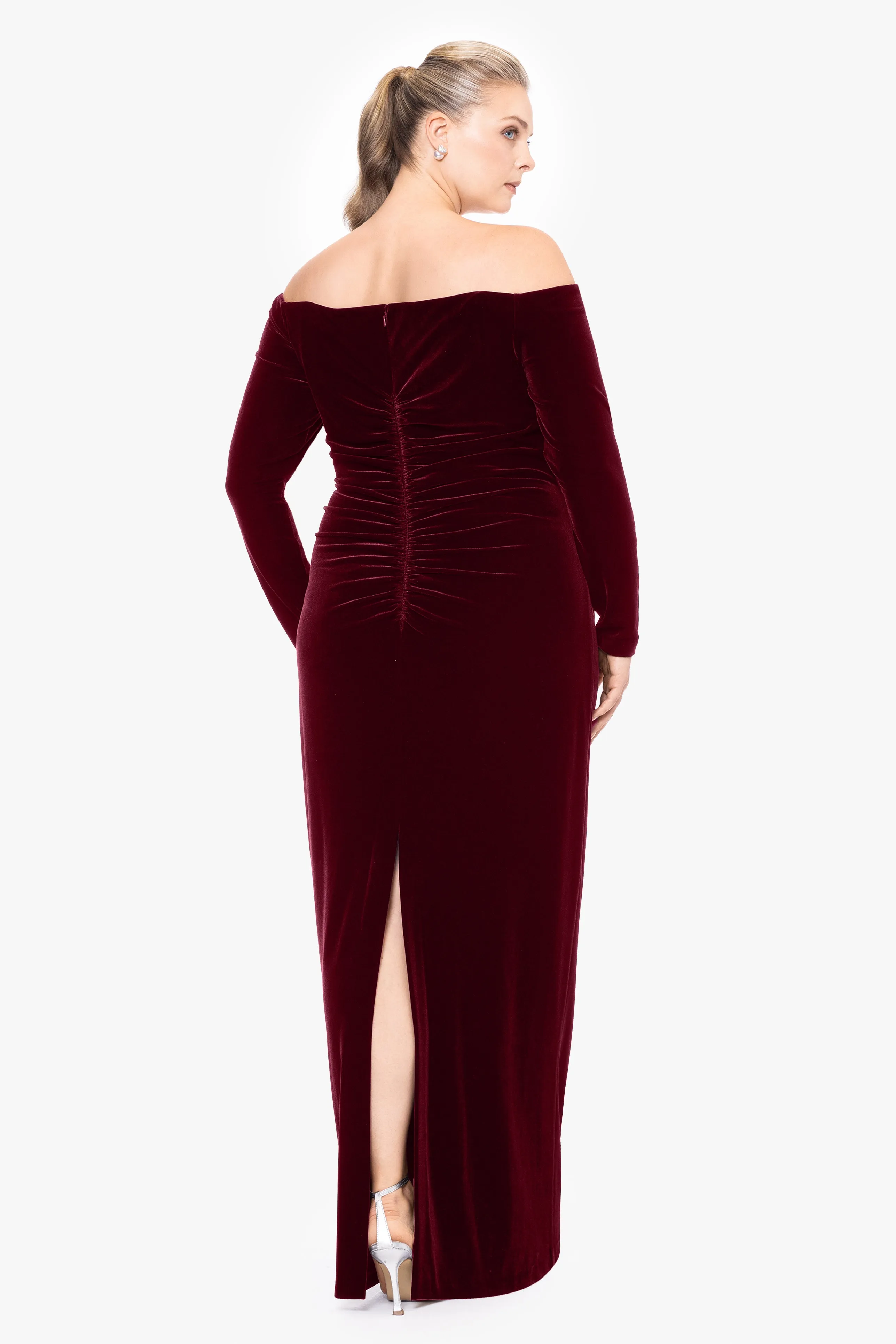 Plus "Christy" Long Off the Shoulder Velvet Dress sold by Xscape product image thumbnail 2