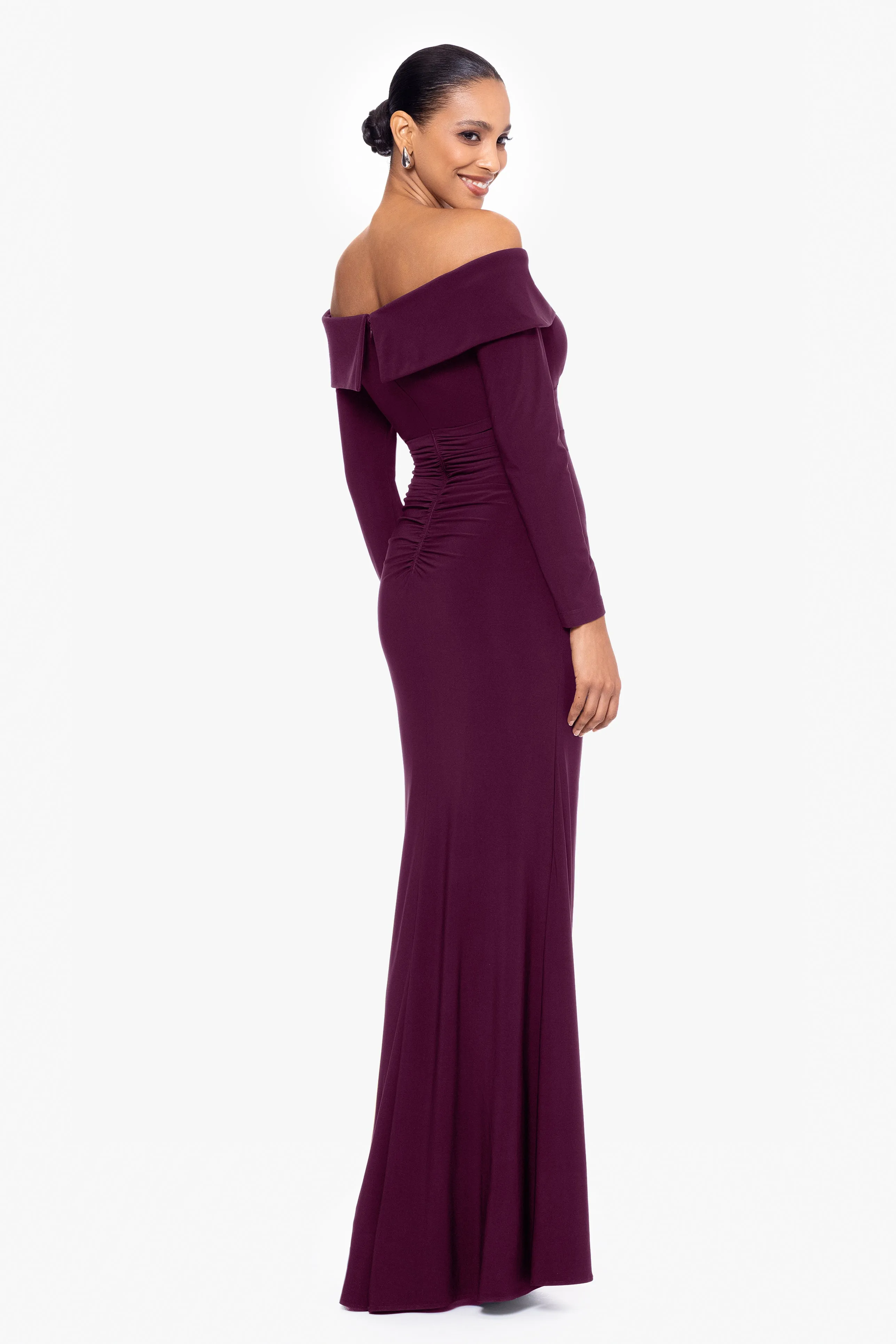 "Noreen" Long Off the Shoulder Jersey Knit Dress sold by Xscape product image thumbnail 2