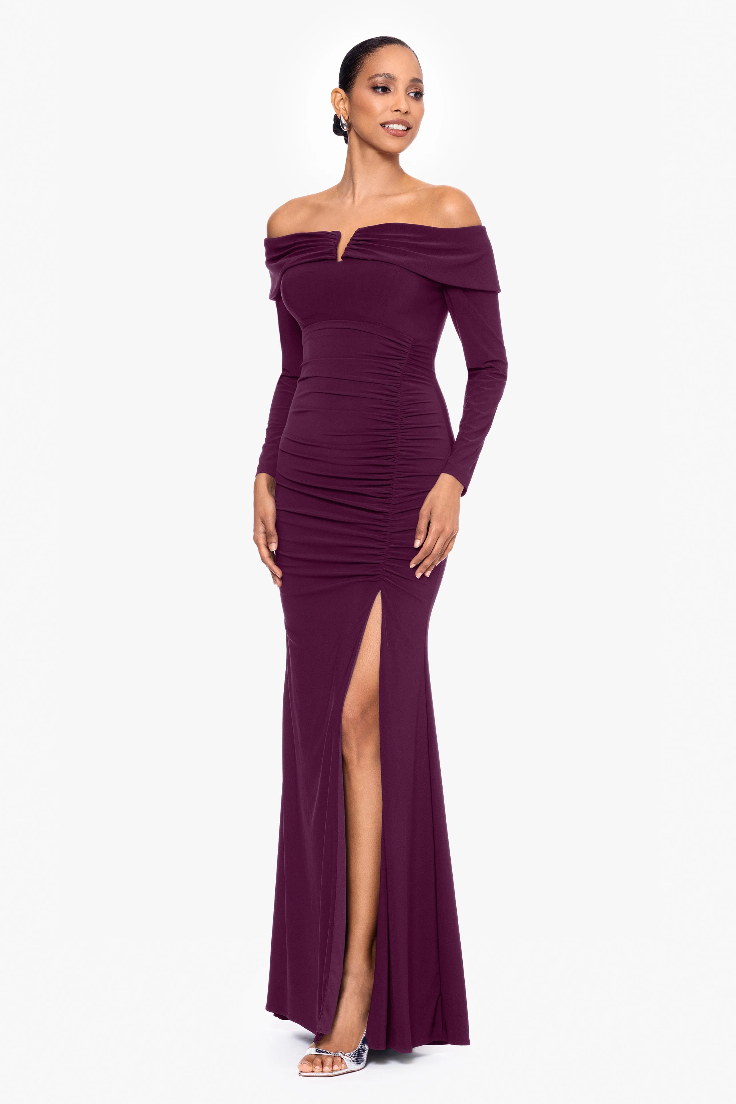 "Noreen" Long Off the Shoulder Jersey Knit Dress sold by Xscape product image thumbnail 3