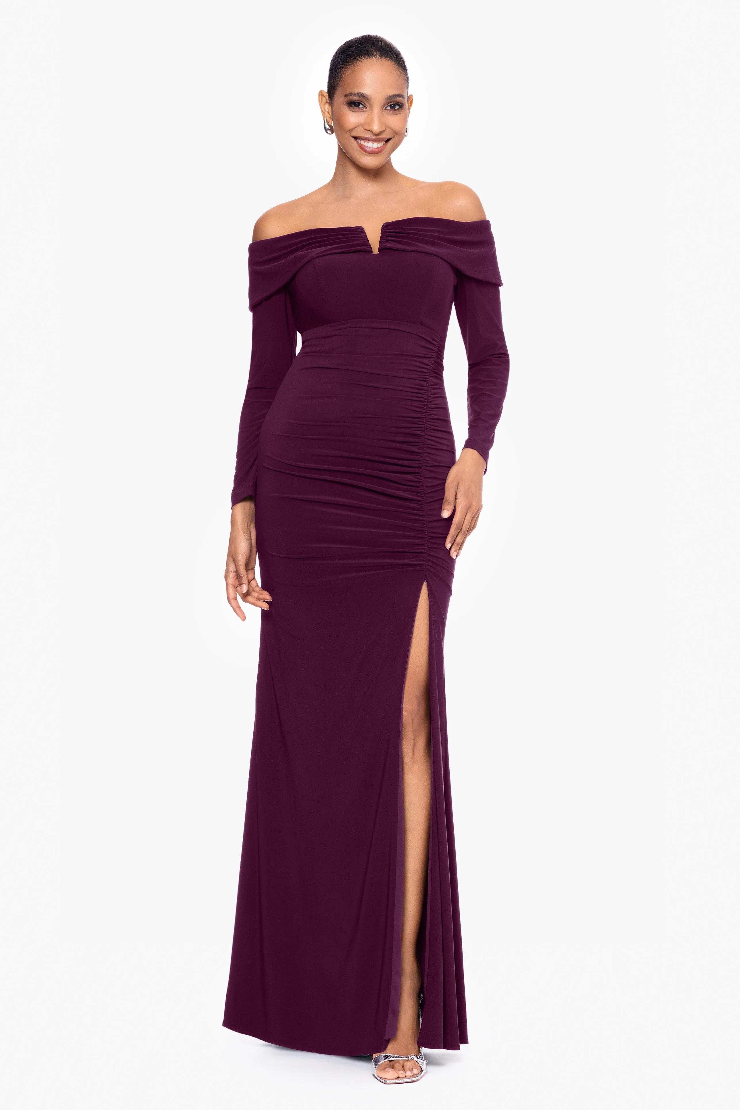 "Noreen" Long Off the Shoulder Jersey Knit Dress sold by Xscape