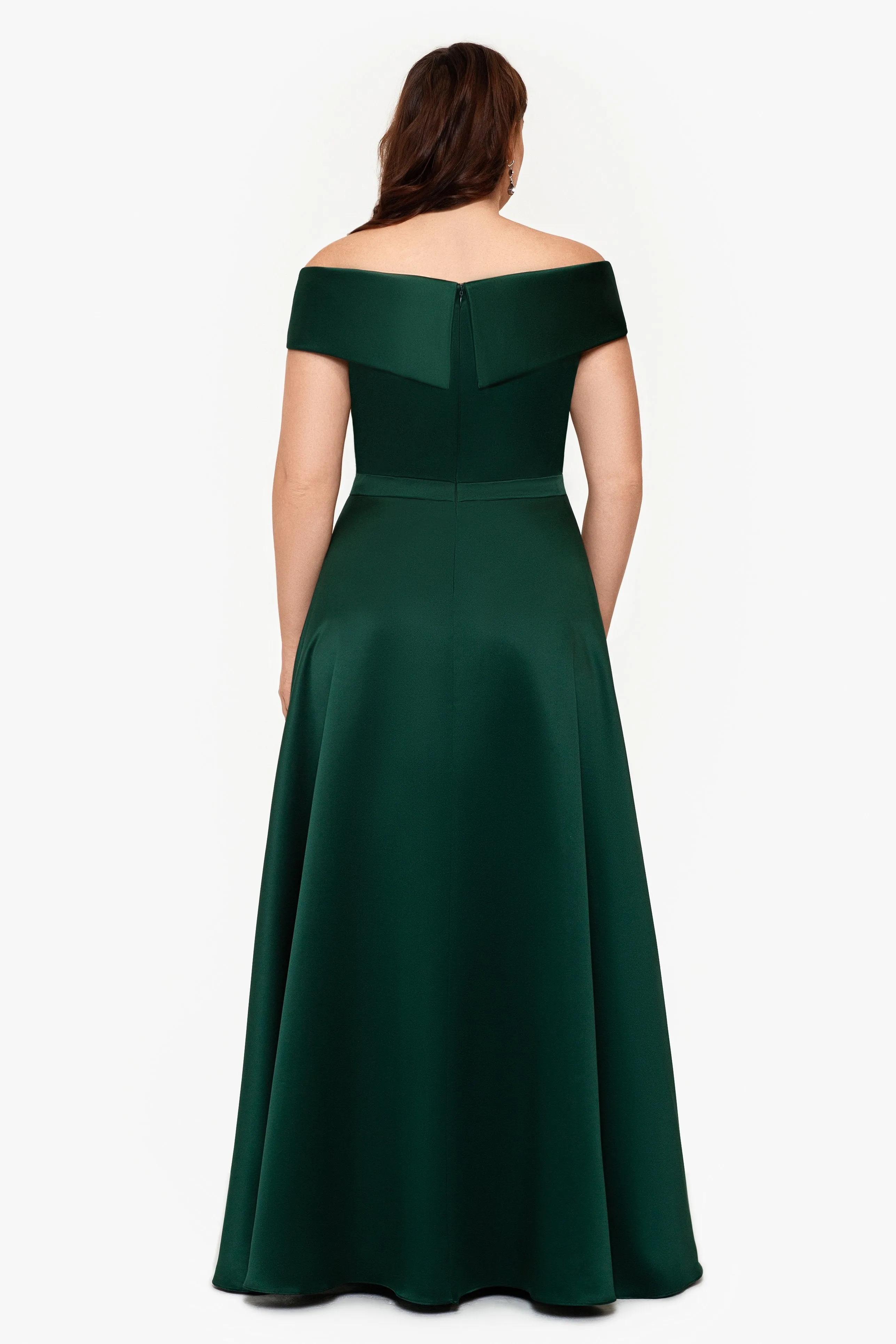 Plus "Samara" Floor Length Off the Shoulder Pocket Gown sold by Xscape product image thumbnail 2