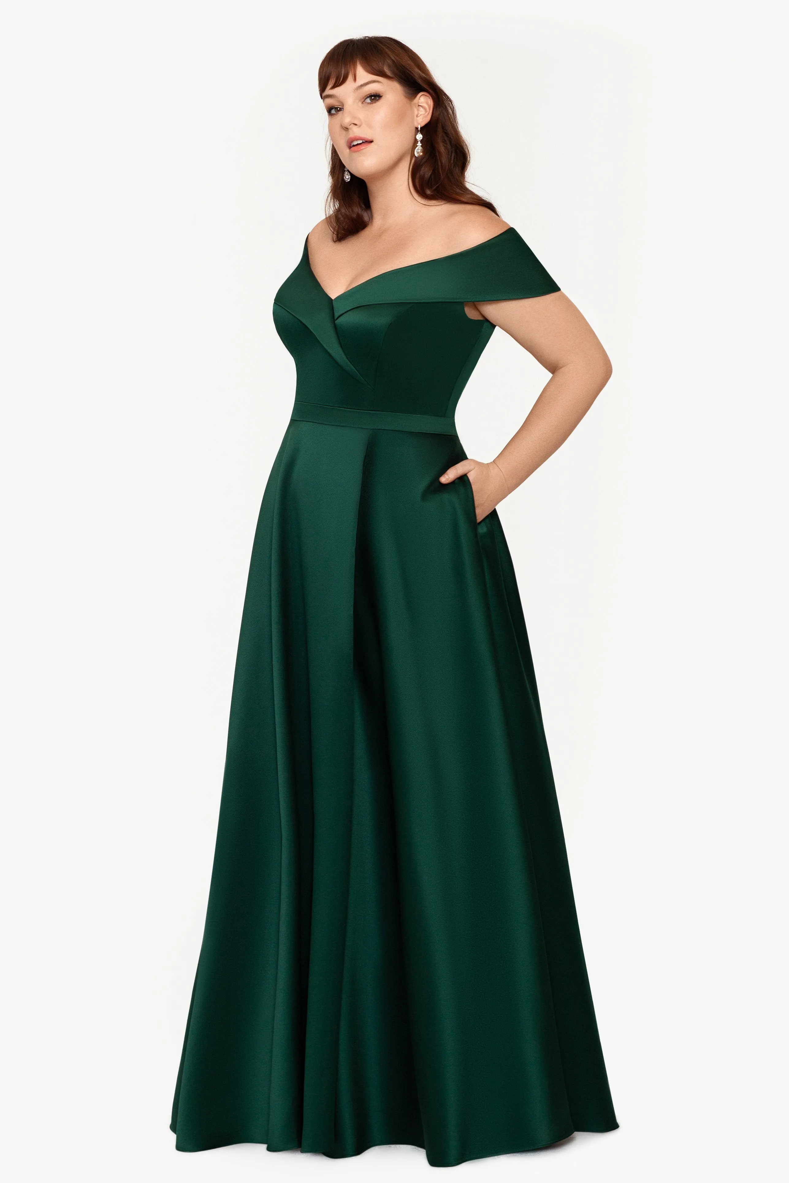 Plus "Samara" Floor Length Off the Shoulder Pocket Gown sold by Xscape product image thumbnail 3