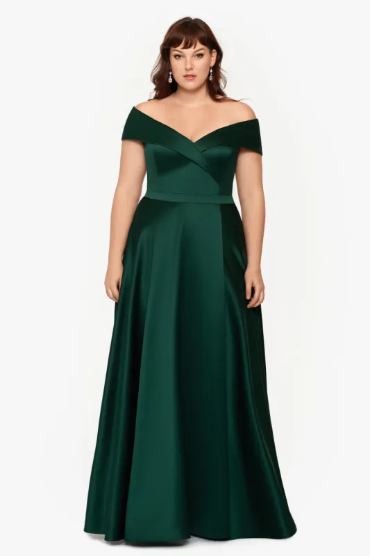 Plus "Samara" Floor Length Off the Shoulder Pocket Gown sold by Xscape