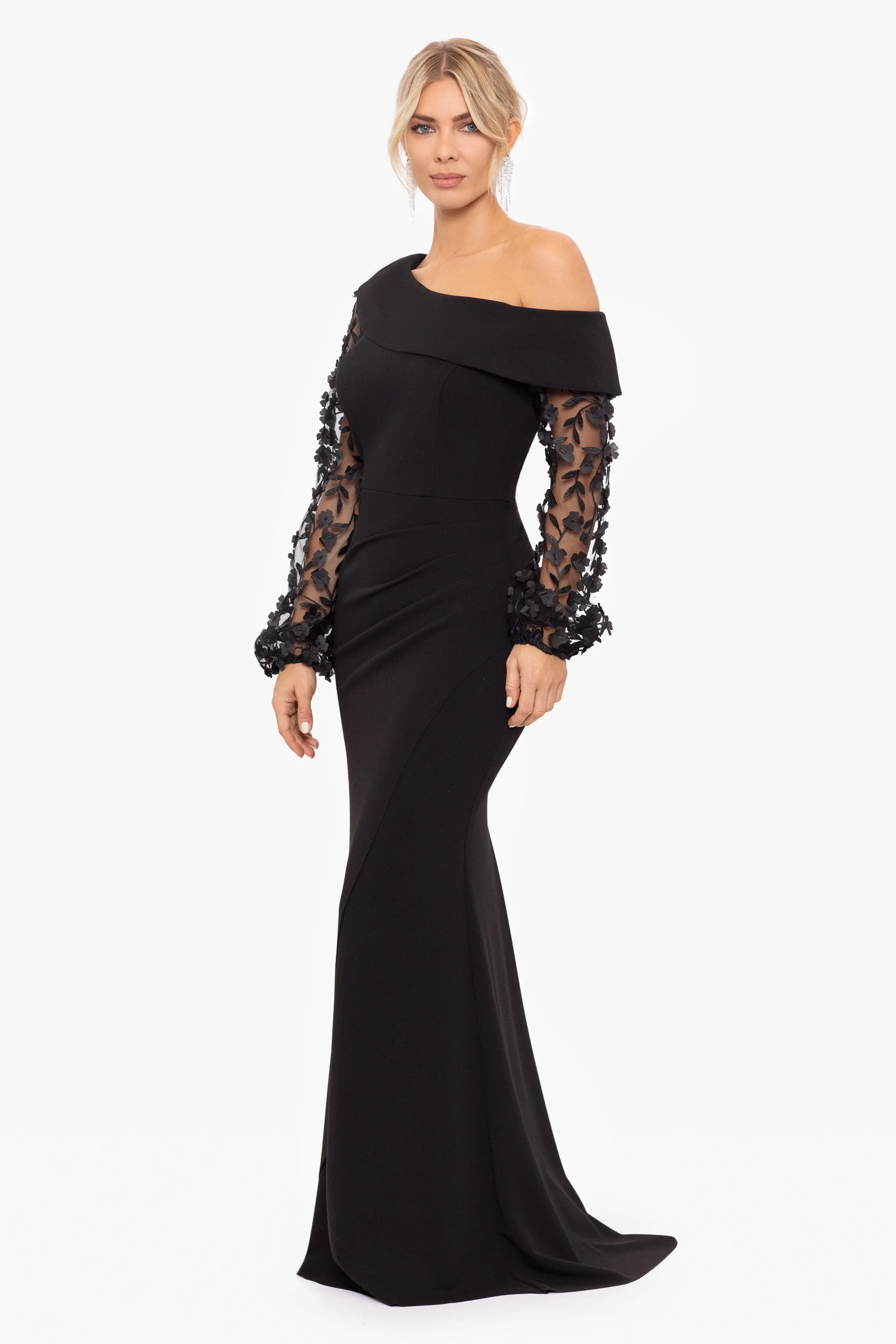 "Ariana" Off the Shoulder Long Sleeve Scuba Crepe Dress sold by Xscape product image thumbnail 4